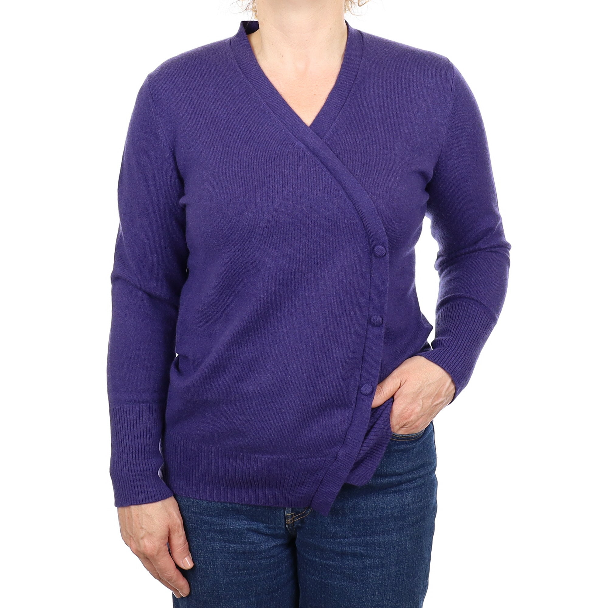 Deep Purple Cashmere Cross Over Style V Neck Jumper Medium