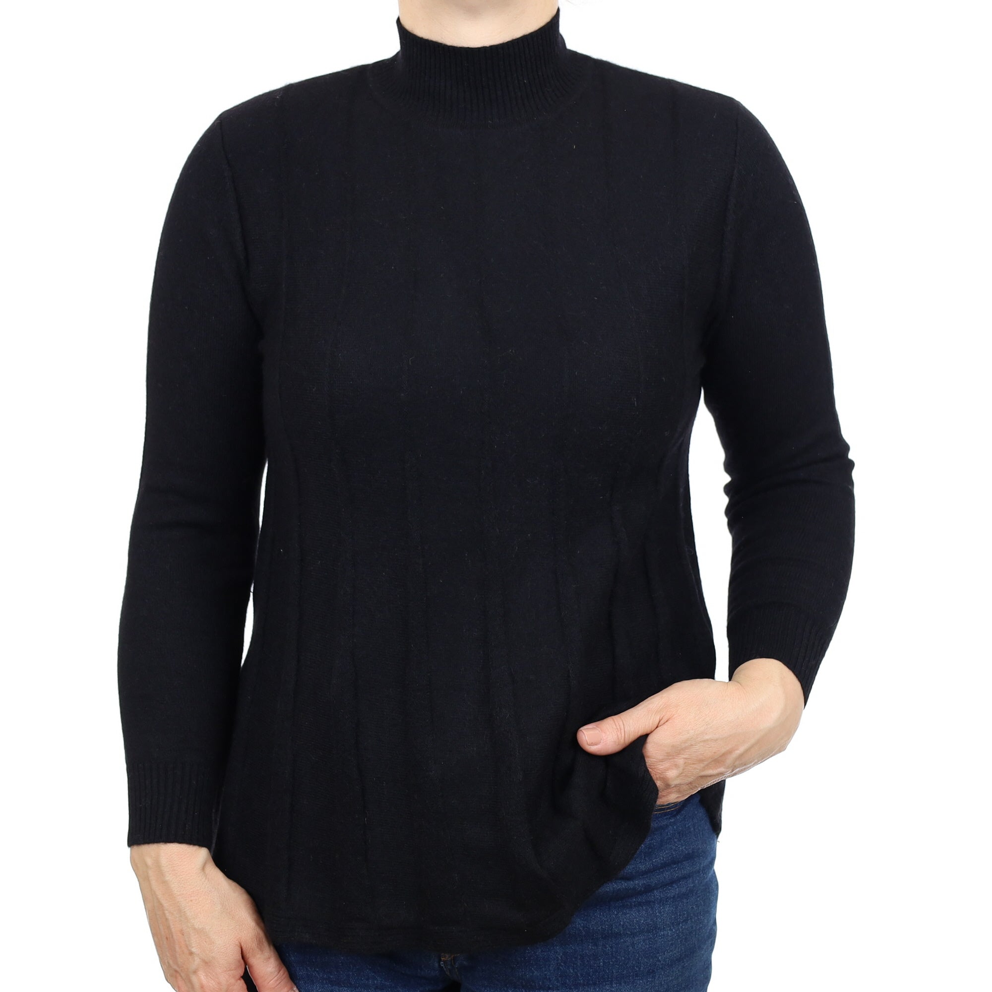 Black Cashmere A-Line Turtleneck Jumper Medium