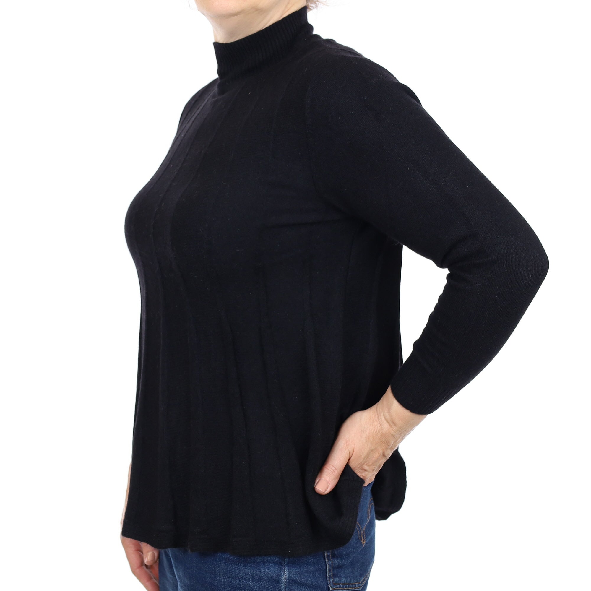 Black Cashmere A-Line Turtleneck Jumper Medium