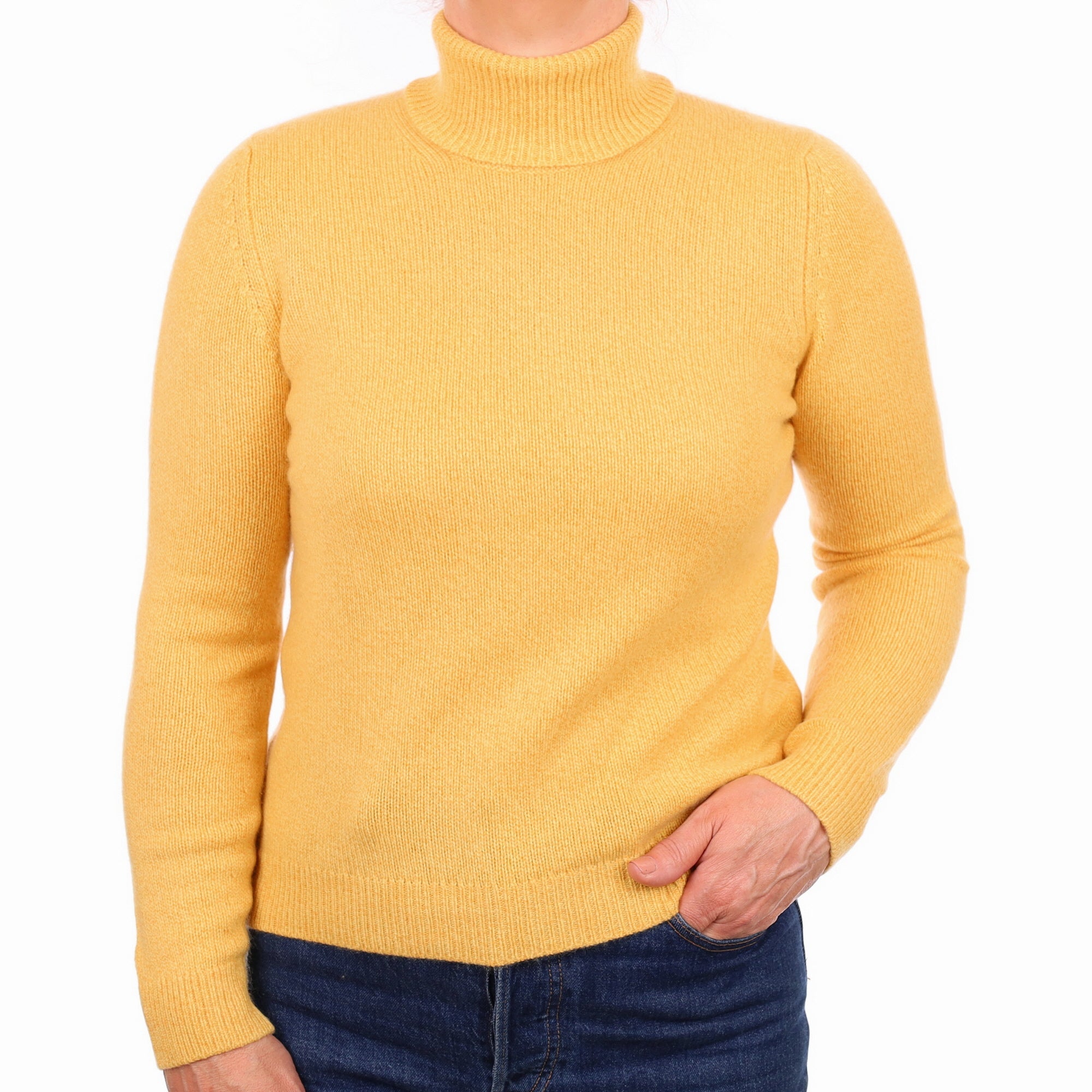 Scottish Yellow Marl Cashmere Polo Neck Jumper Medium