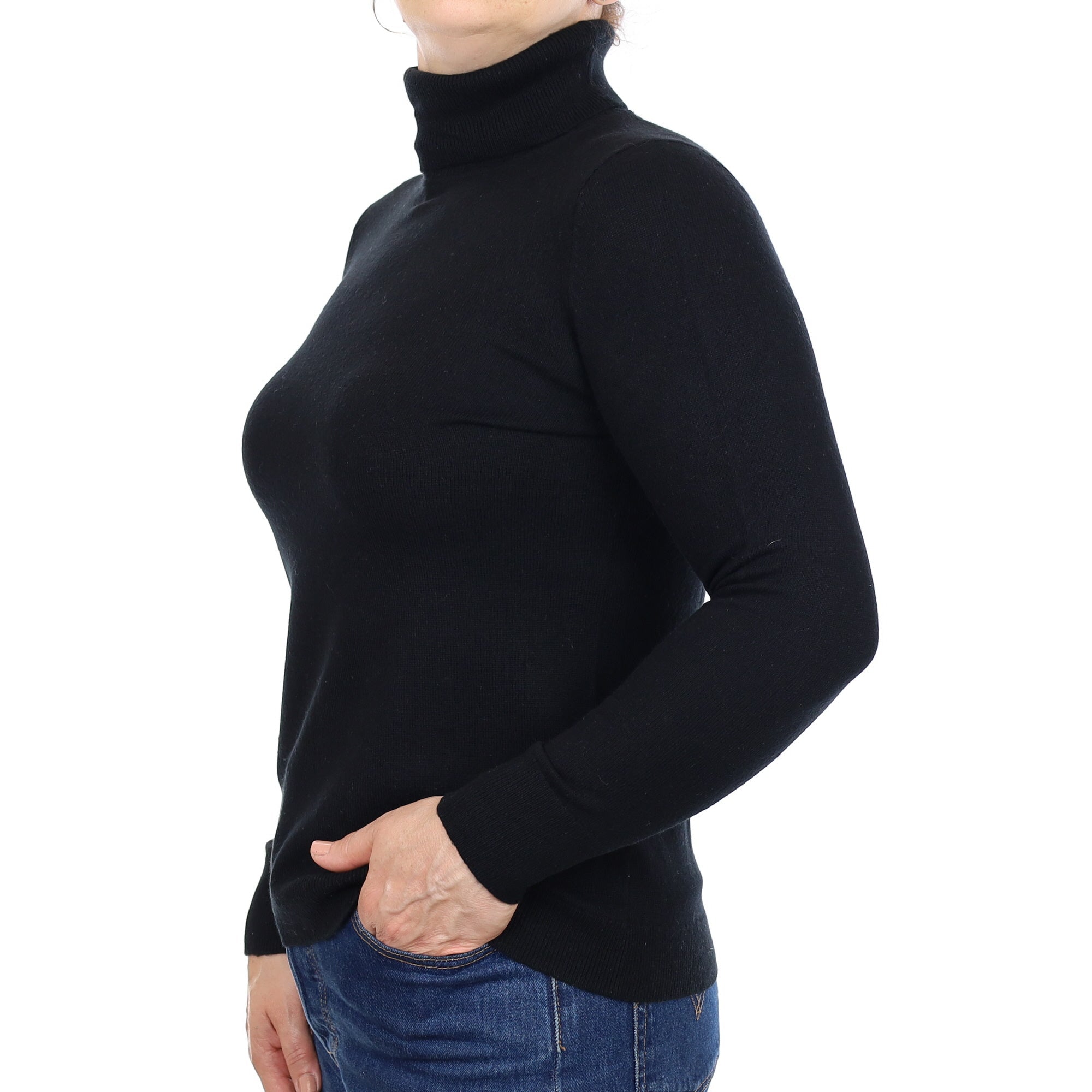 Black Cashmere Polo Neck Jumper Medium