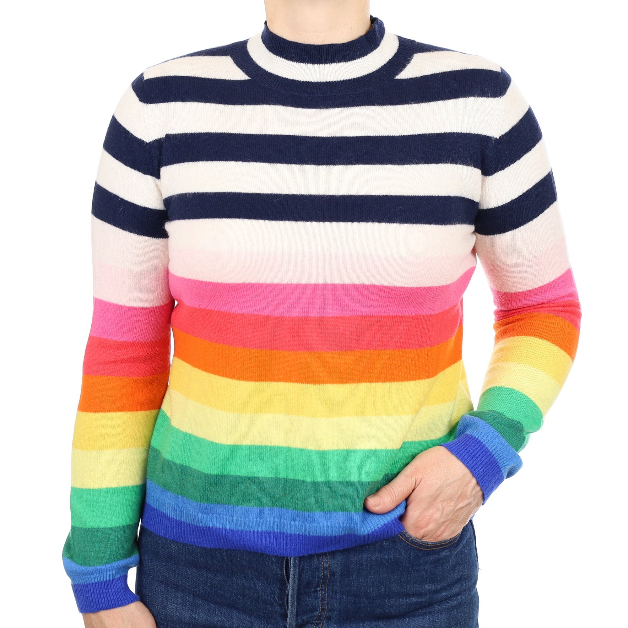 Colourful Stripe Cashmere Turtleneck Jumper Medium