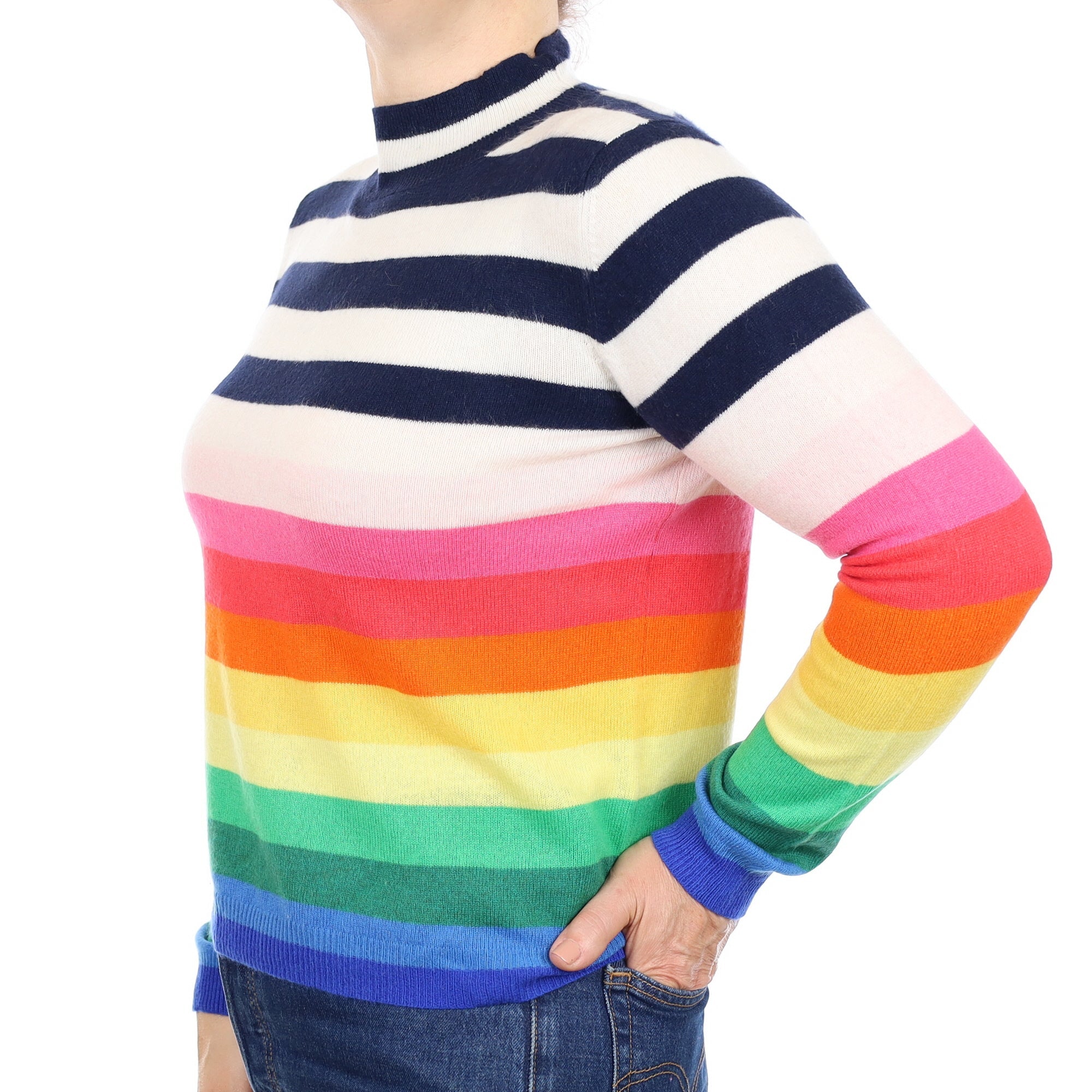 Colourful Stripe Cashmere Turtleneck Jumper Medium