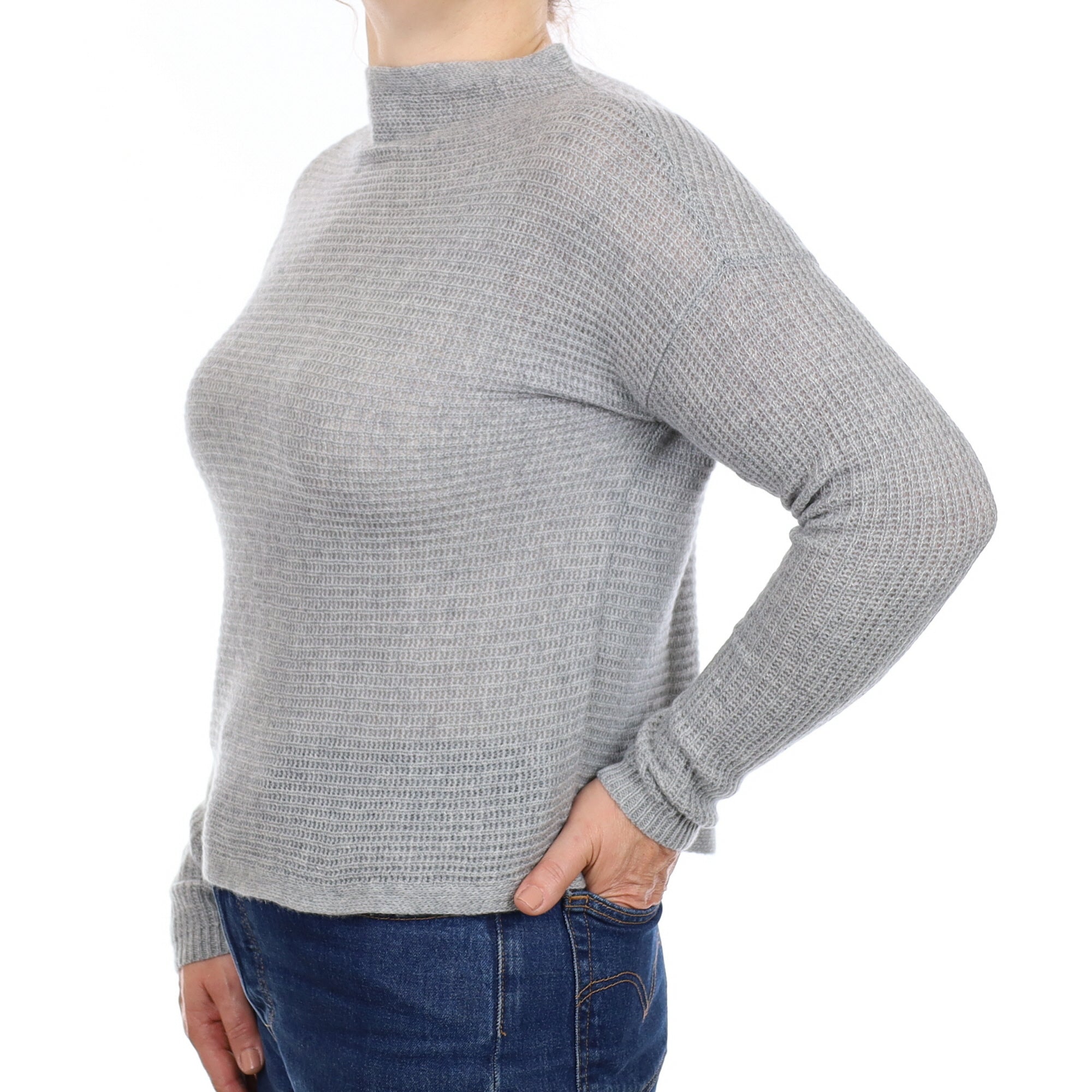 Smoke Grey Textured Cashmere Funnel Neck Jumper Medium