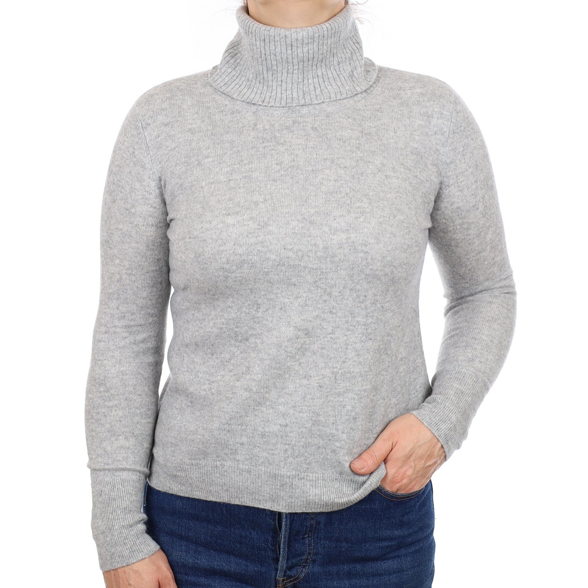 Smoke Grey Cashmere Polo Neck Jumper Medium