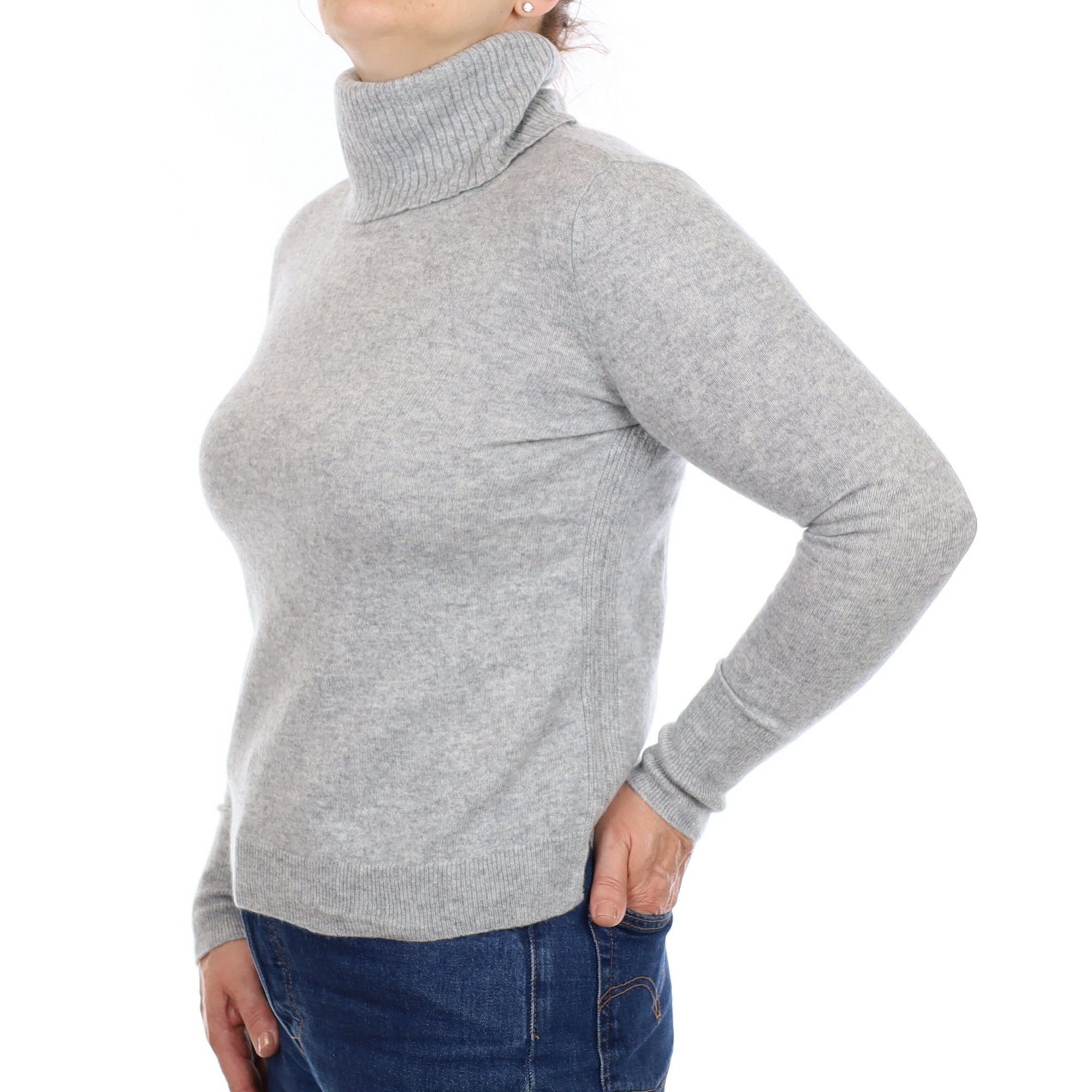 Smoke Grey Cashmere Polo Neck Jumper Medium