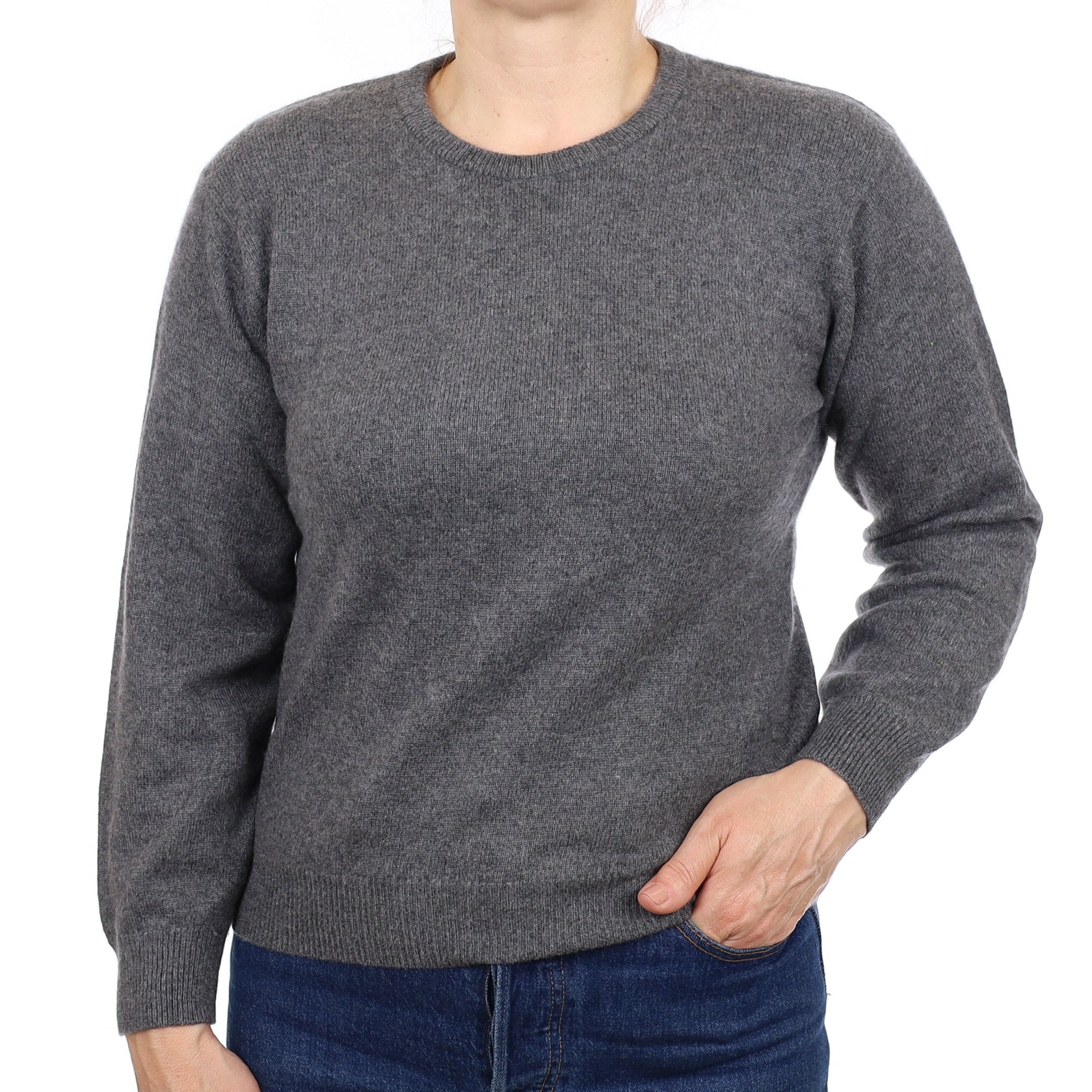 Slate Grey Heavy Knit Cashmere Crew Neck Jumper Medium