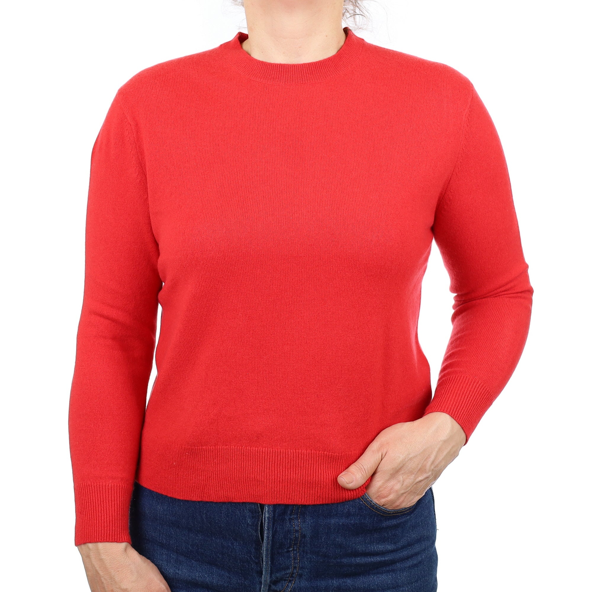 Vermillion Red Cashmere Crew Neck Jumper Medium