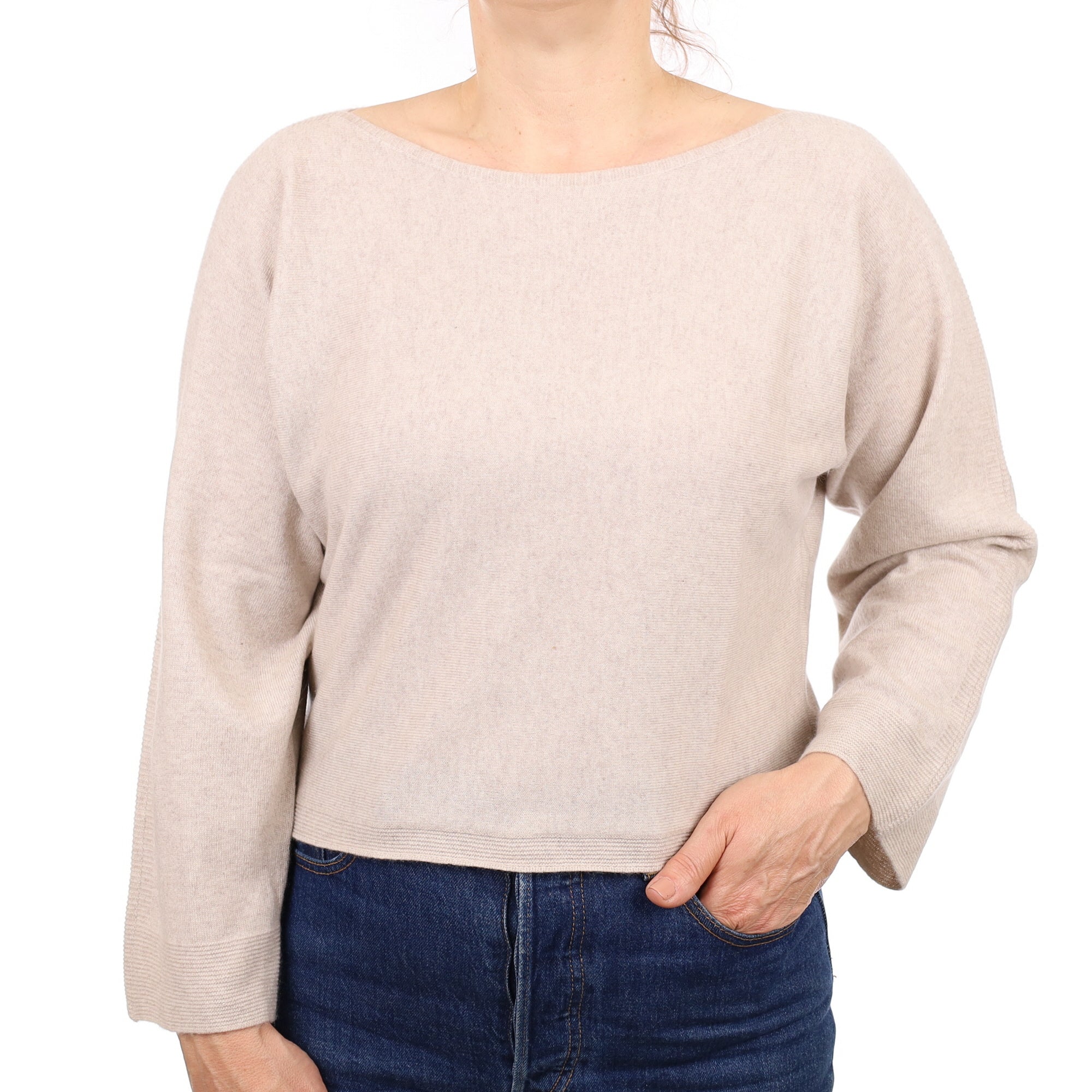 Fawn Cashmere Batwing Slash Neck Jumper Medium