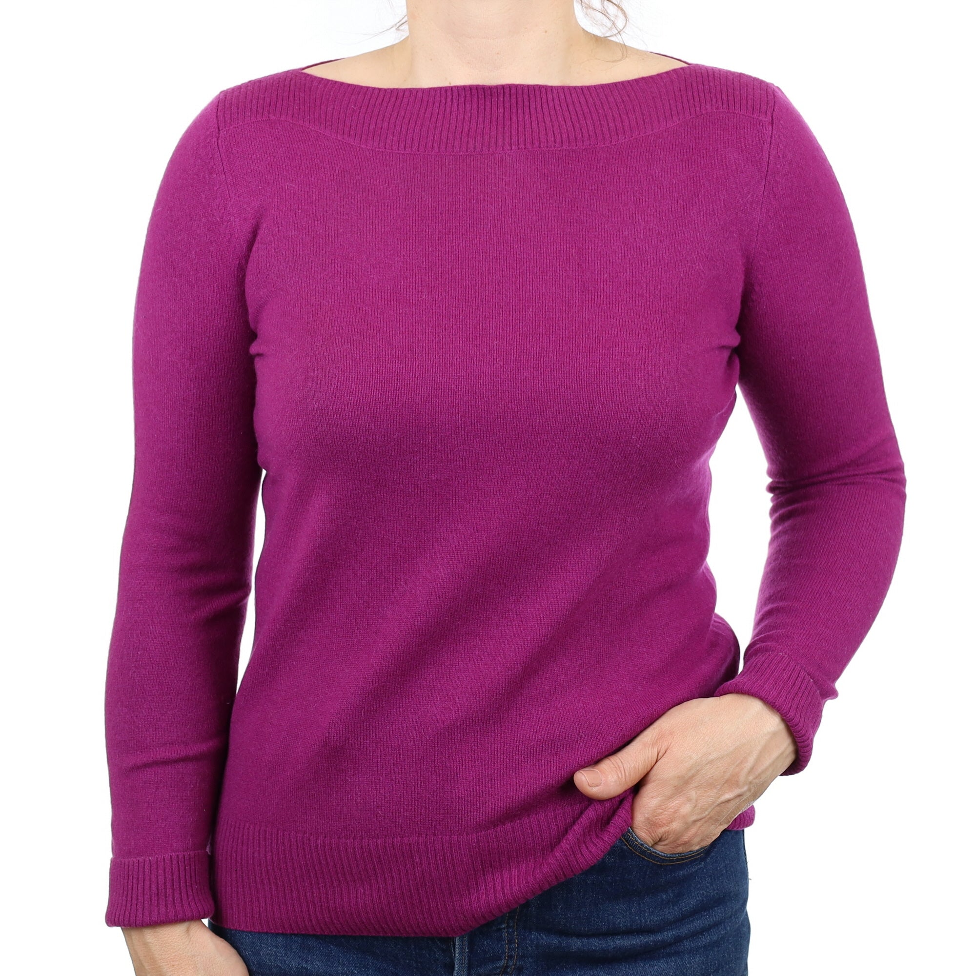 Plum Purple Cashmere Boat Neck Jumper Medium