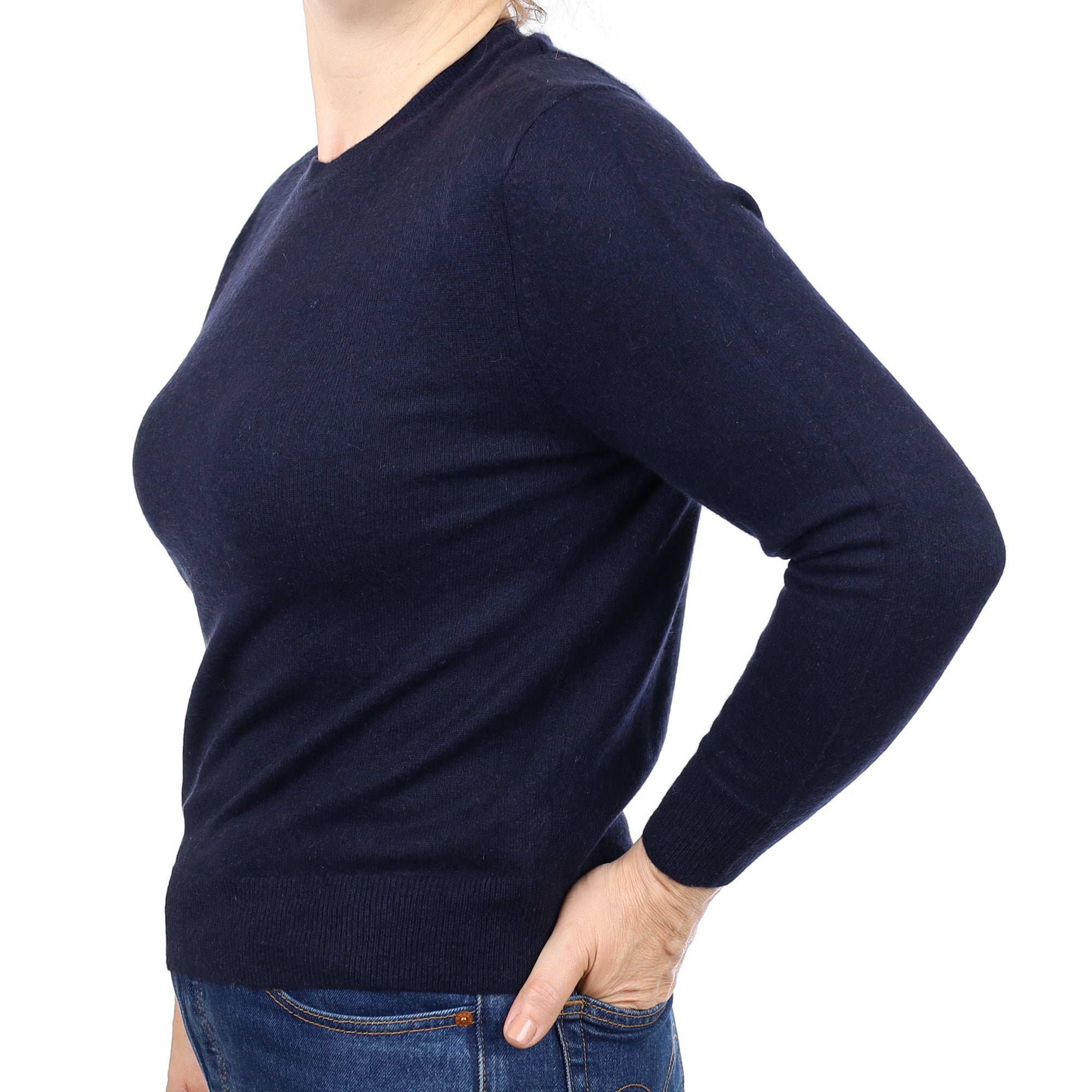 Dark Navy Cashmere Crew Neck Jumper Medium