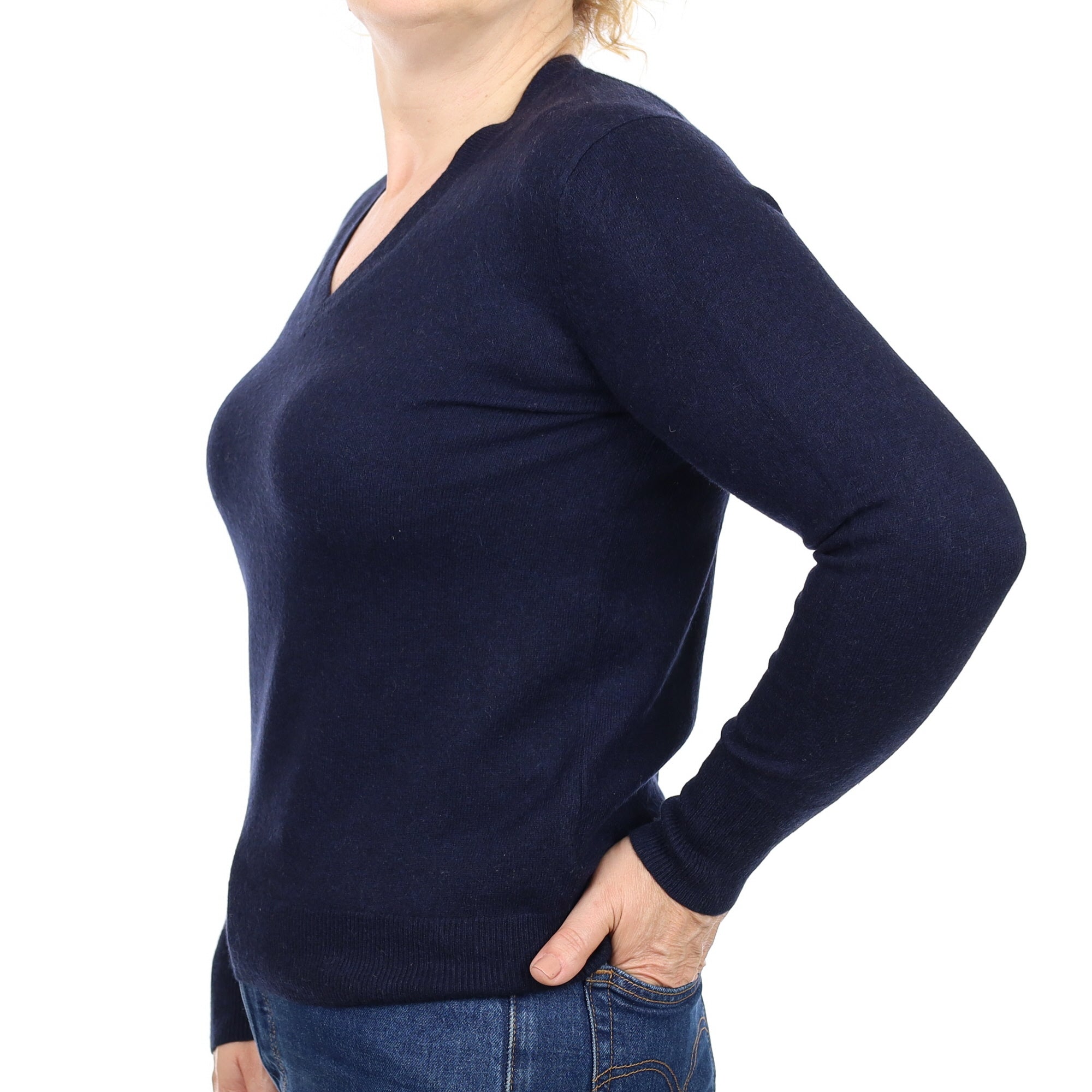 Navy Cashmere V Neck Jumper Medium