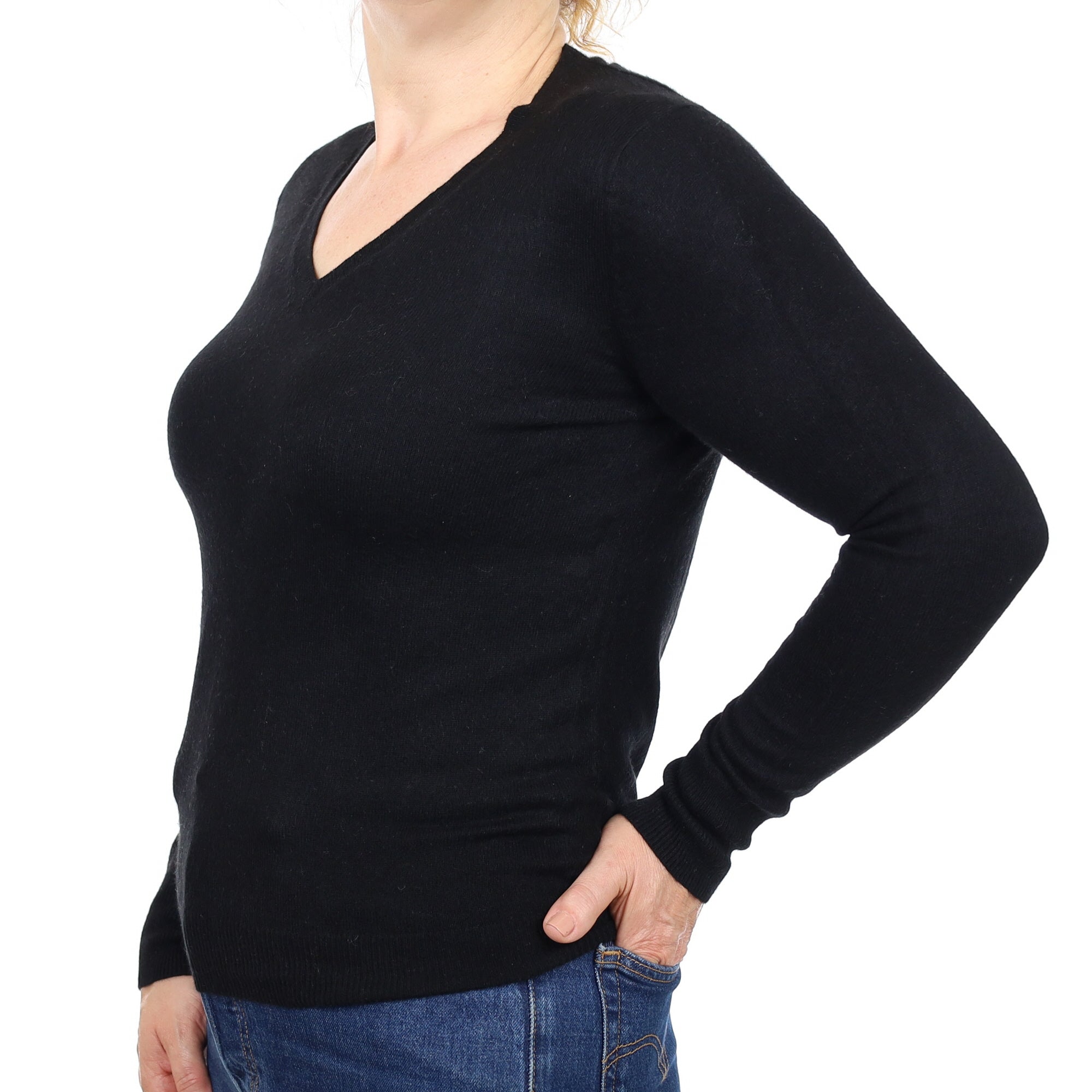Black Cashmere V Neck Jumper Medium