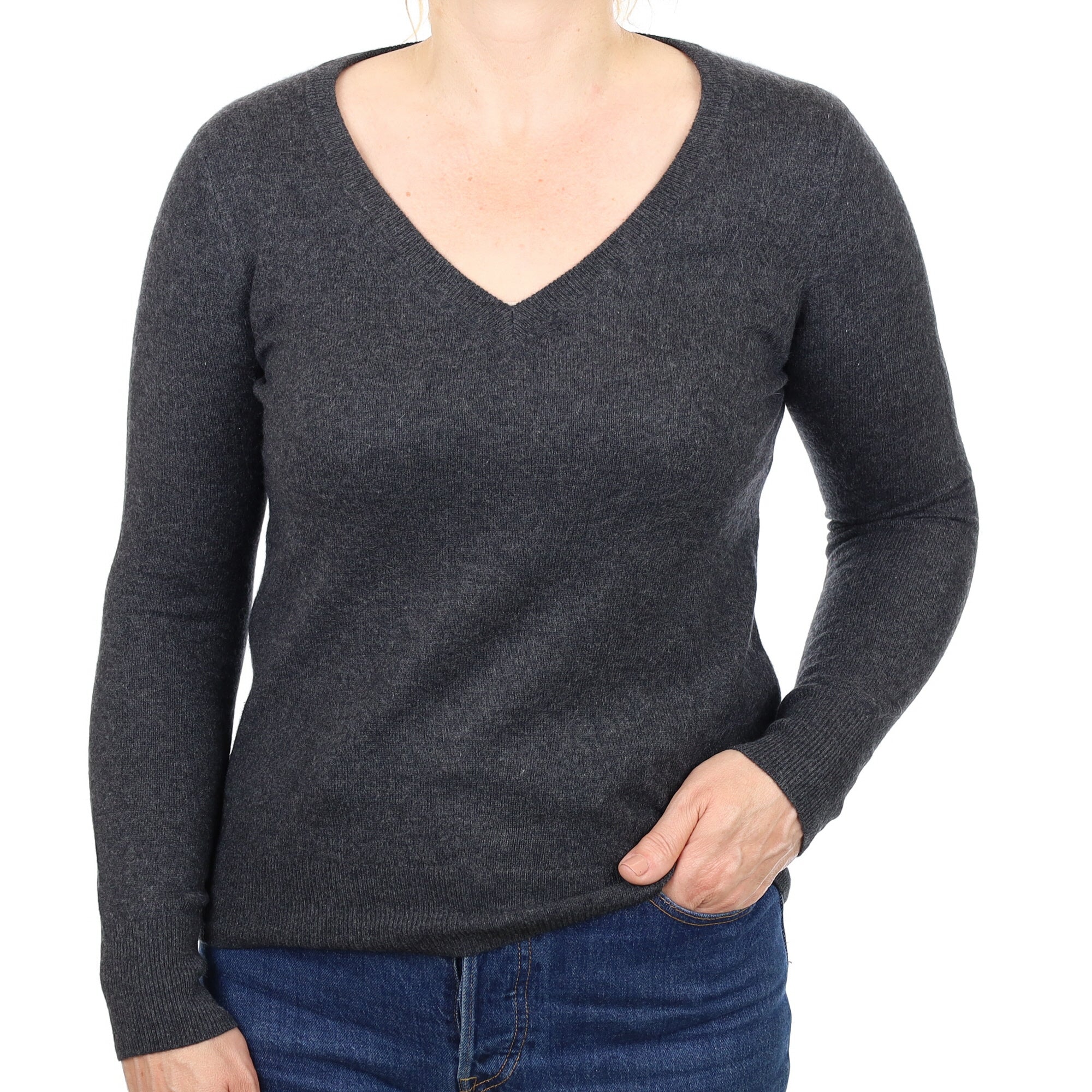 Graphite Grey Cashmere V Neck Jumper Medium