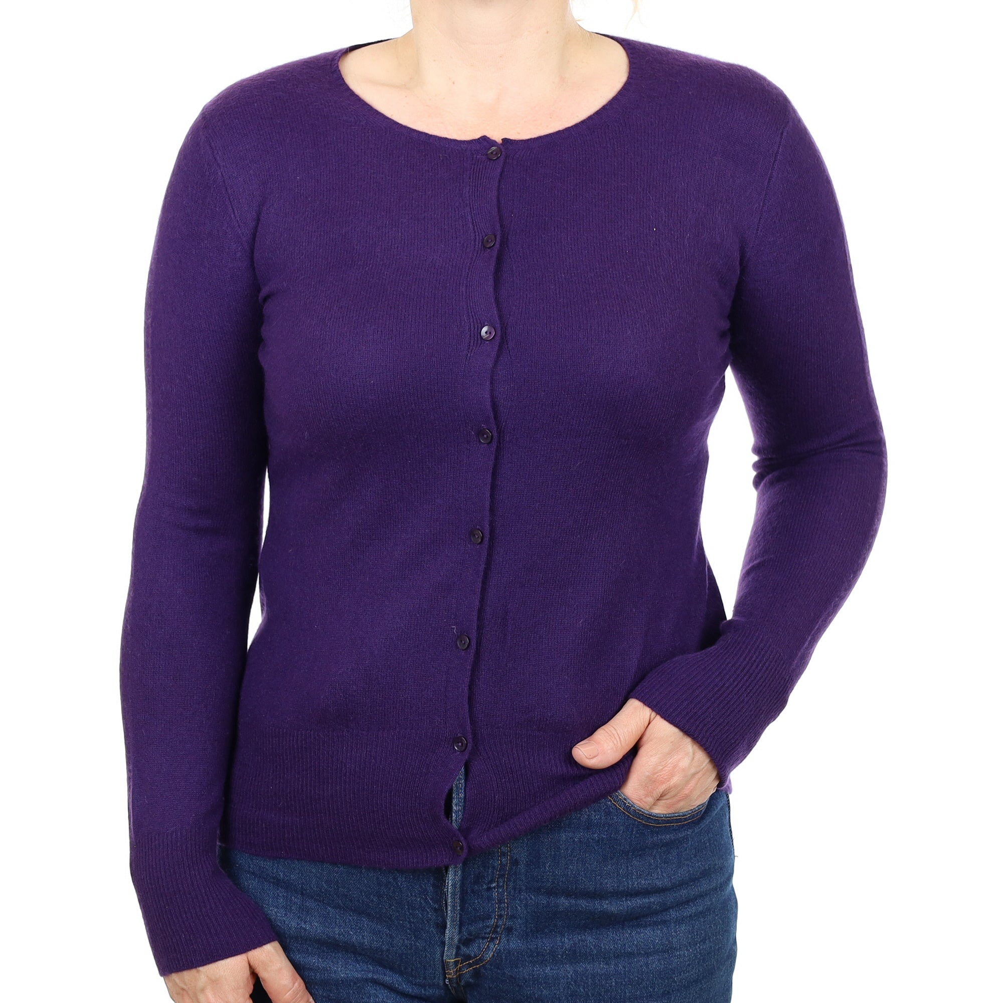 Iris Purple Cashmere Crew Neck Cardigan Medium