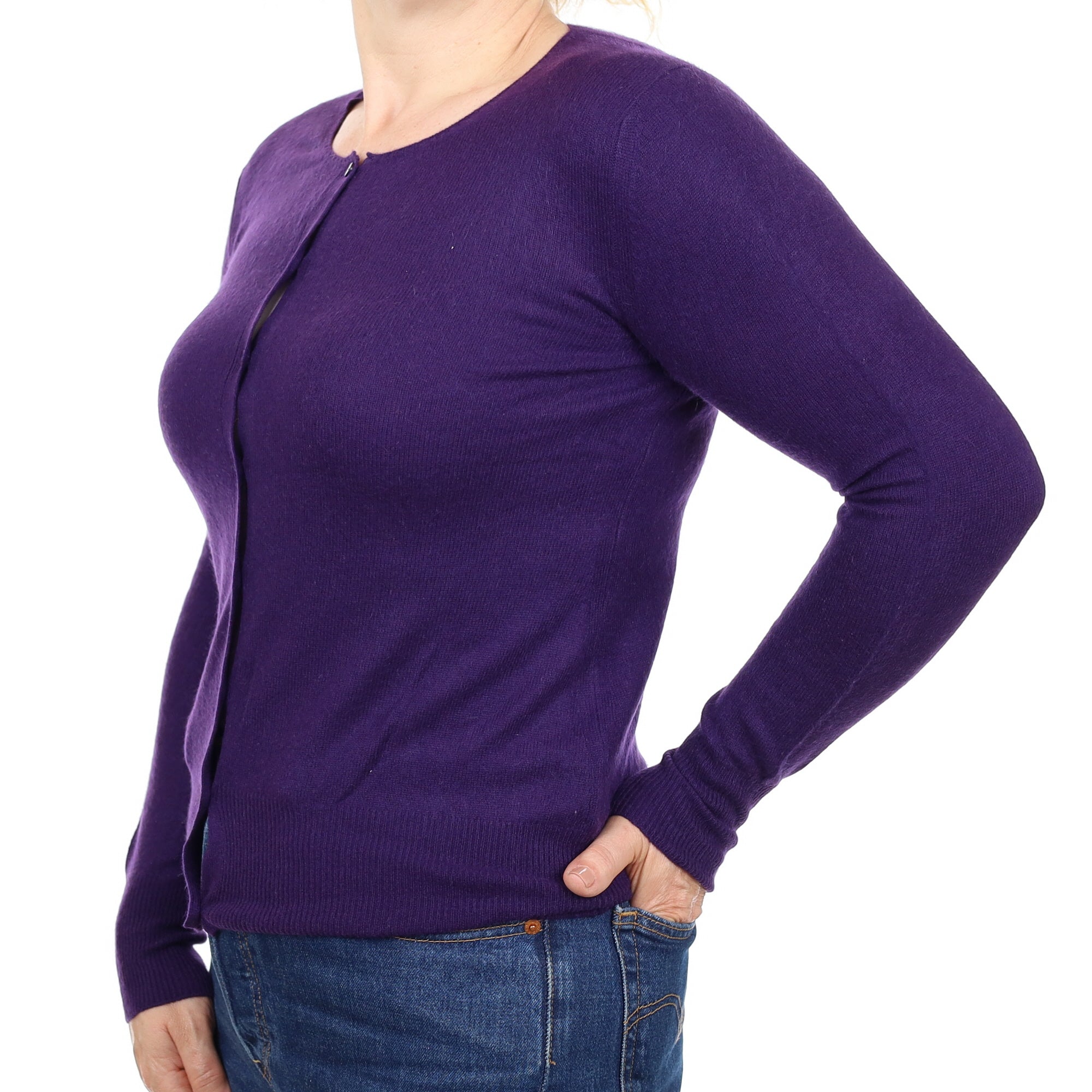 Iris Purple Cashmere Crew Neck Cardigan Medium