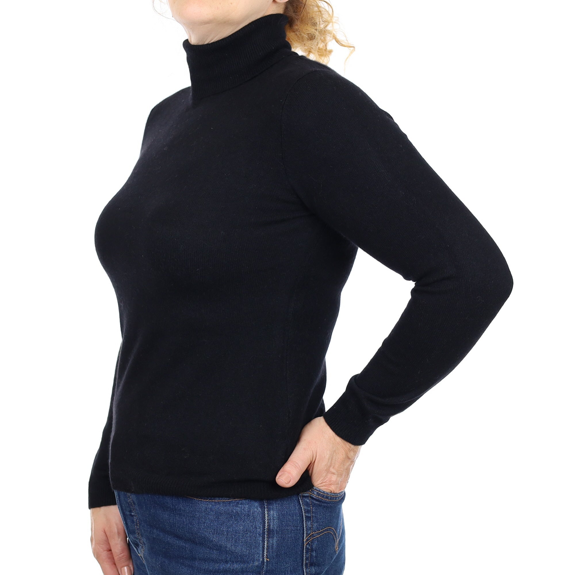 Black Cashmere Polo Neck Jumper Medium