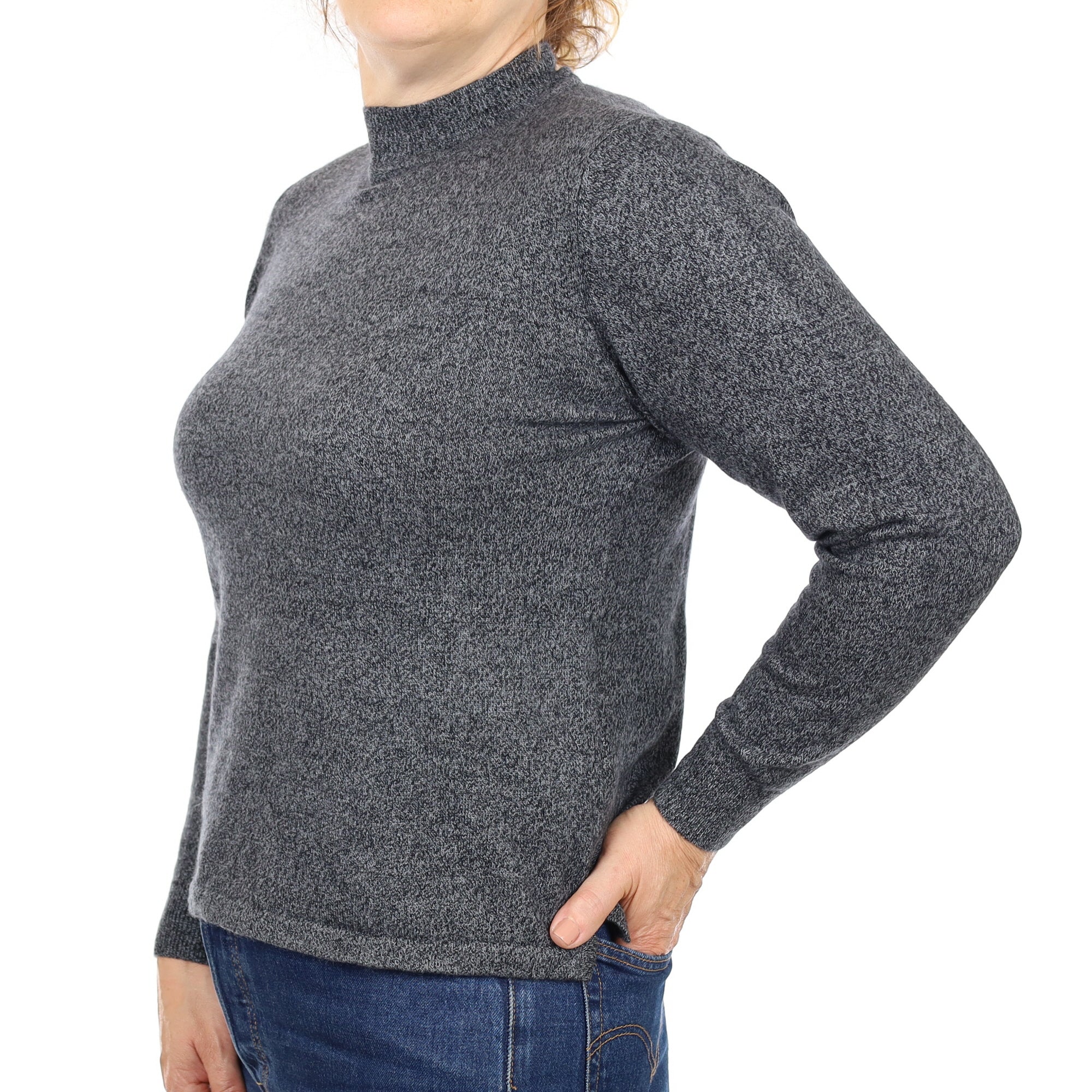 Charcoal Marl Cashmere Turtleneck Jumper Medium