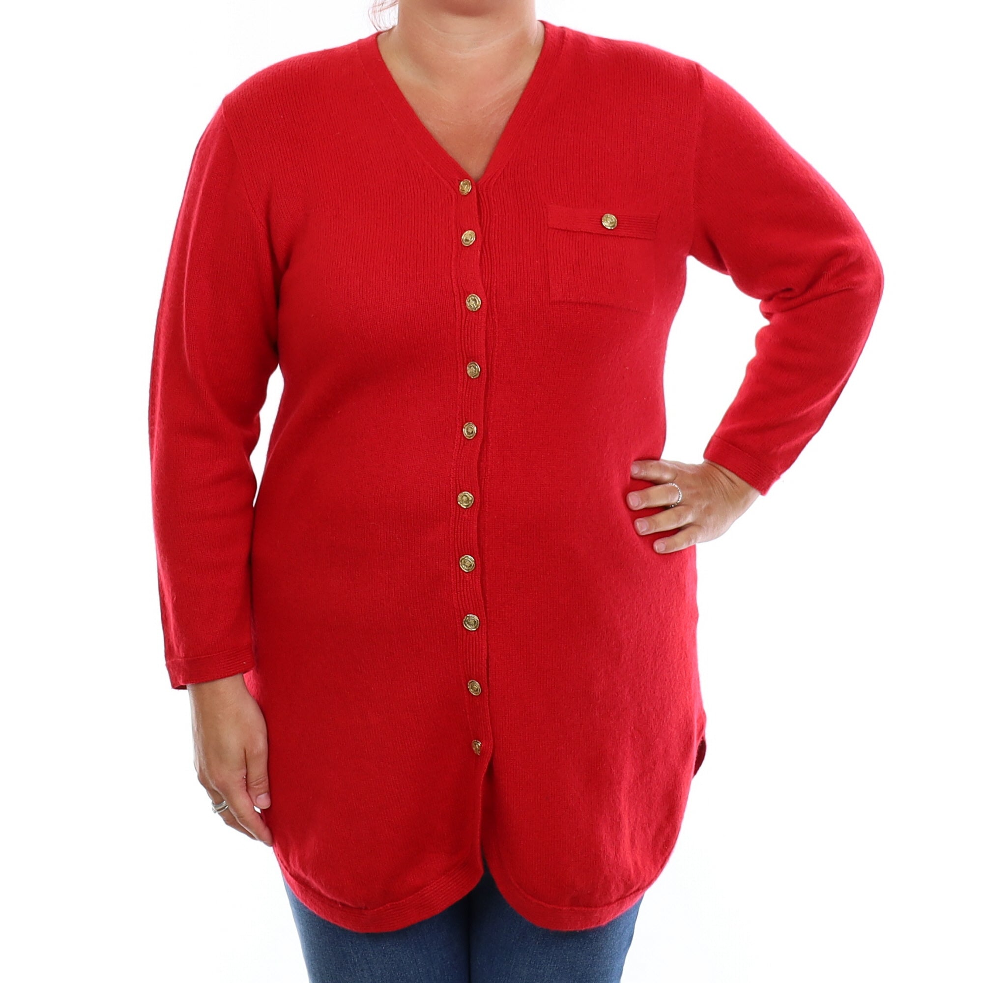 Scarlet Red Cashmere Longline V Neck Cardigan Large