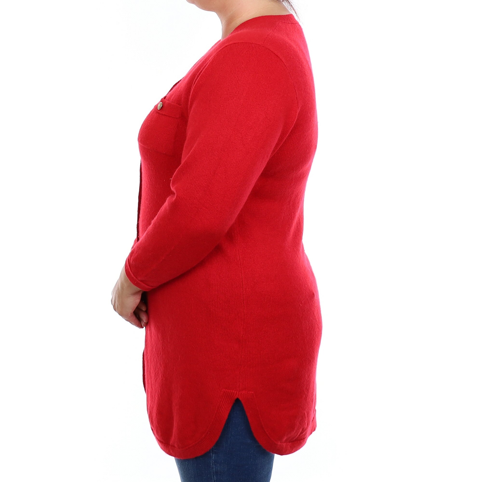 Scarlet Red Cashmere Longline V Neck Cardigan Large
