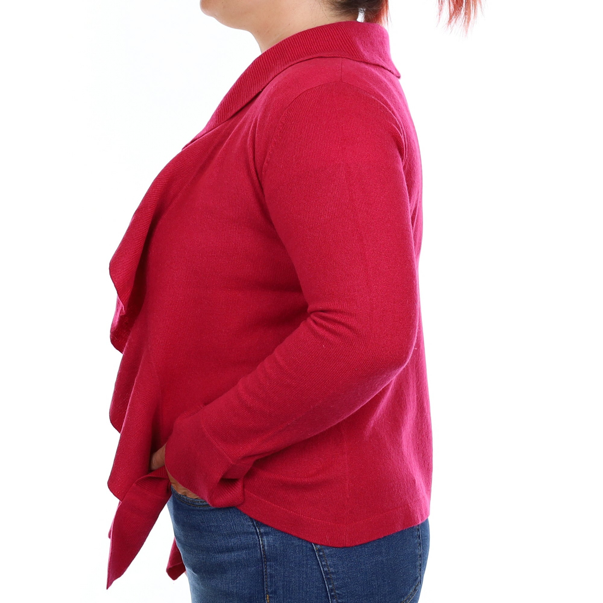 Cherry Pink Ruffle Cashmere Edge to Edge Cardigan Large