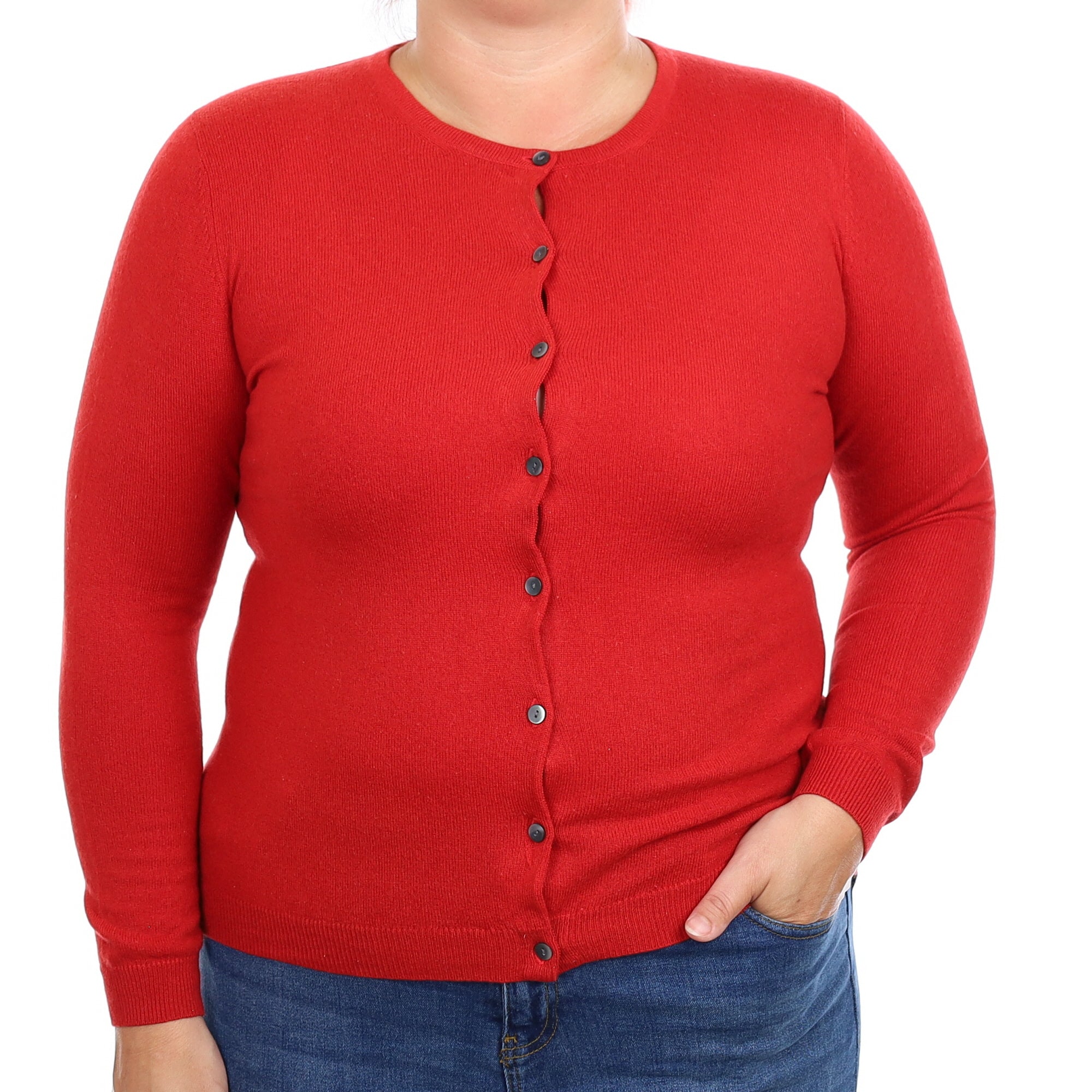 Spanish Red Cashmere Crew Neck Cardigan Large