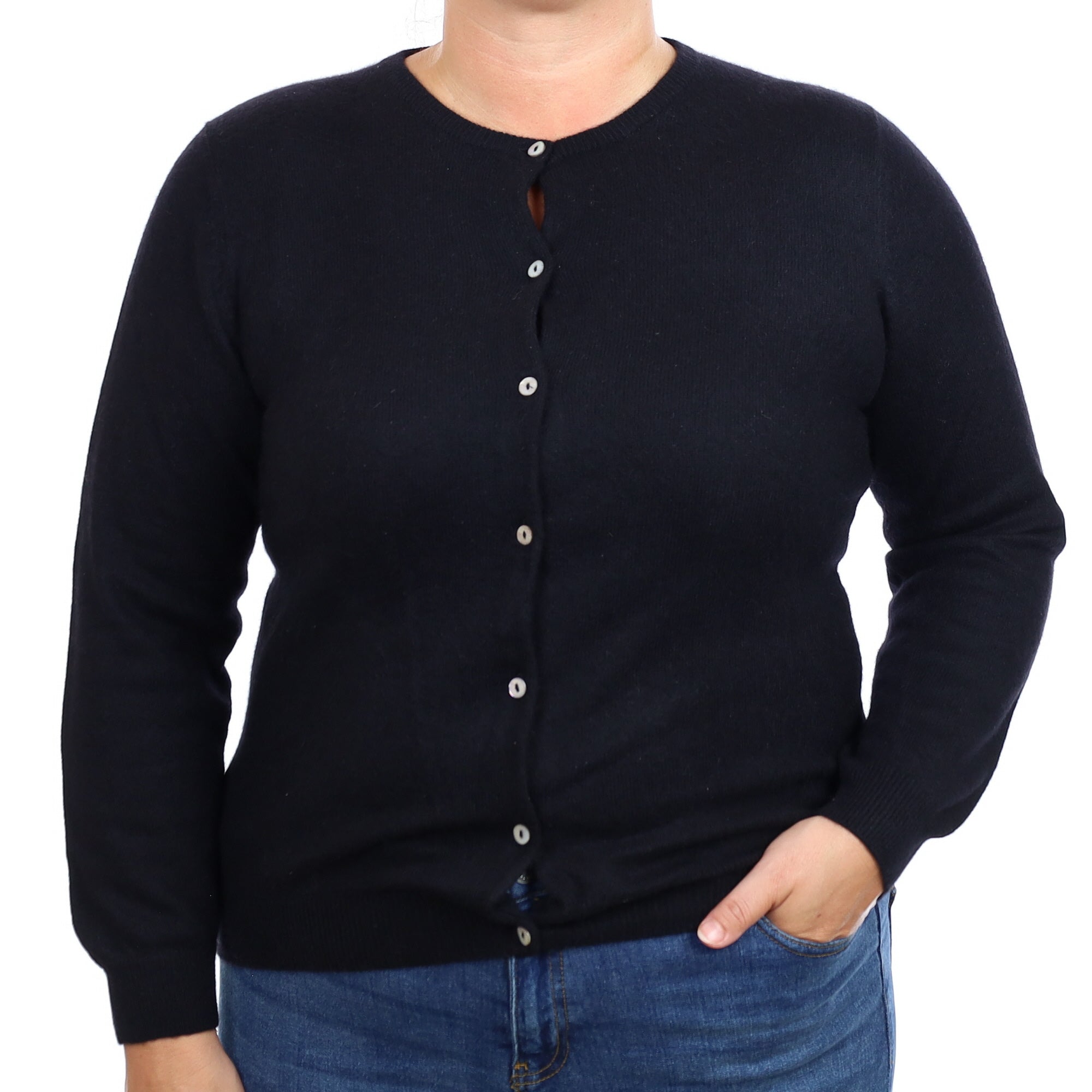 Black Cashmere Crew Neck Cardigan Large