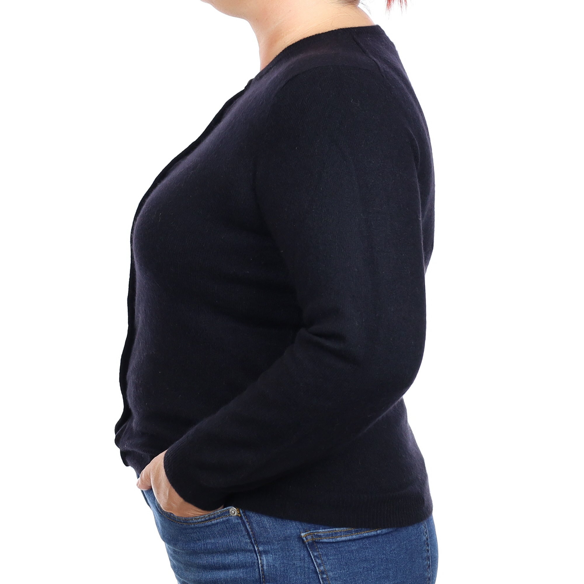 Black Cashmere Crew Neck Cardigan Large