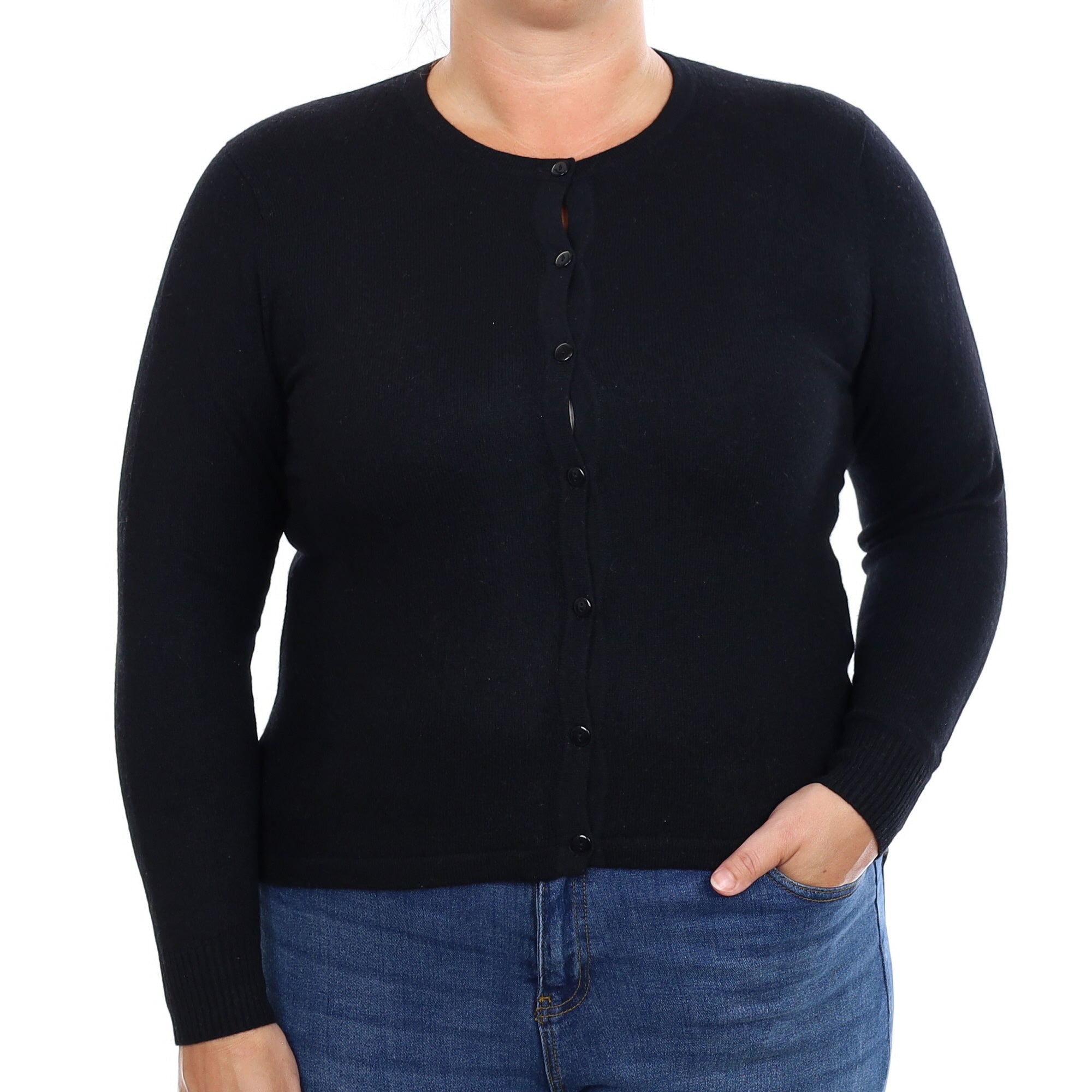 Black Cashmere Crew Neck Cardigan Large