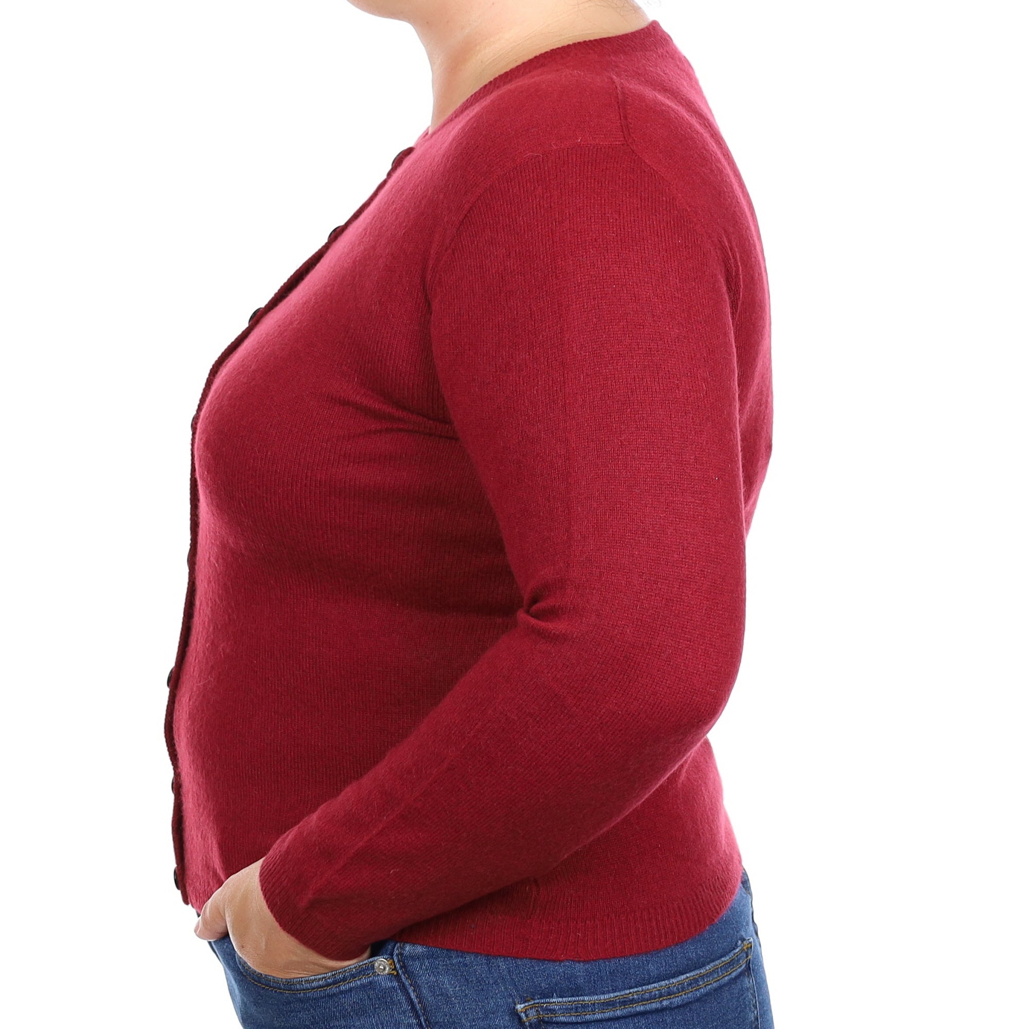 Burgundy Red Cashmere Crew Neck Cardigan Large
