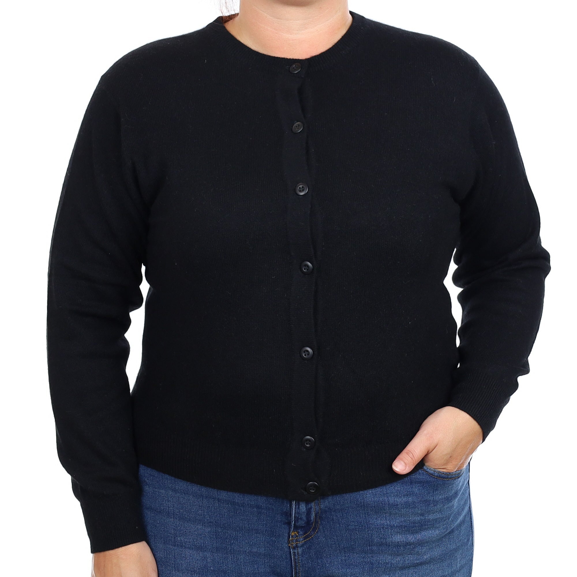 Black Cashmere Crew Neck Cardigan Large
