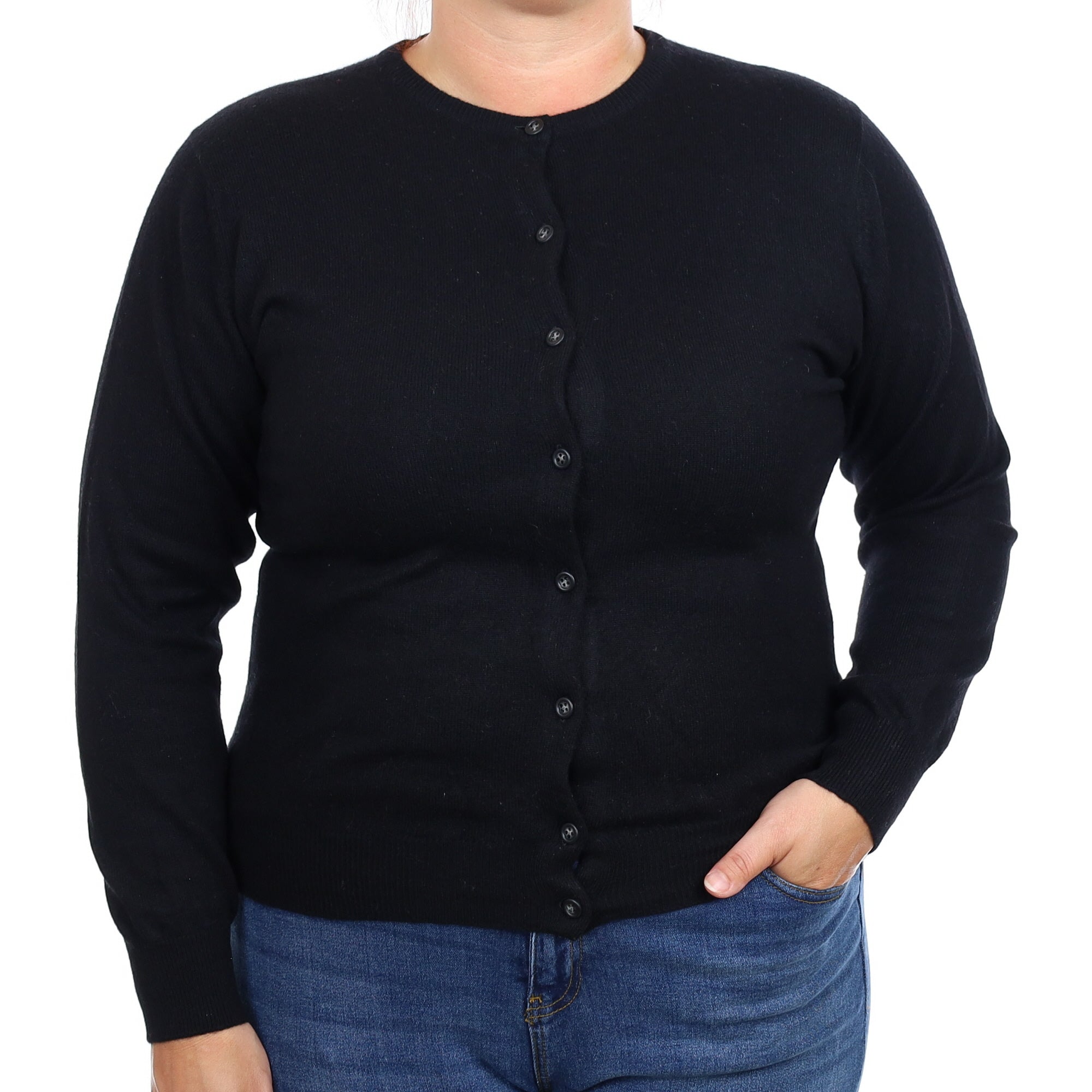 Black Cashmere Crew Neck Cardigan Large