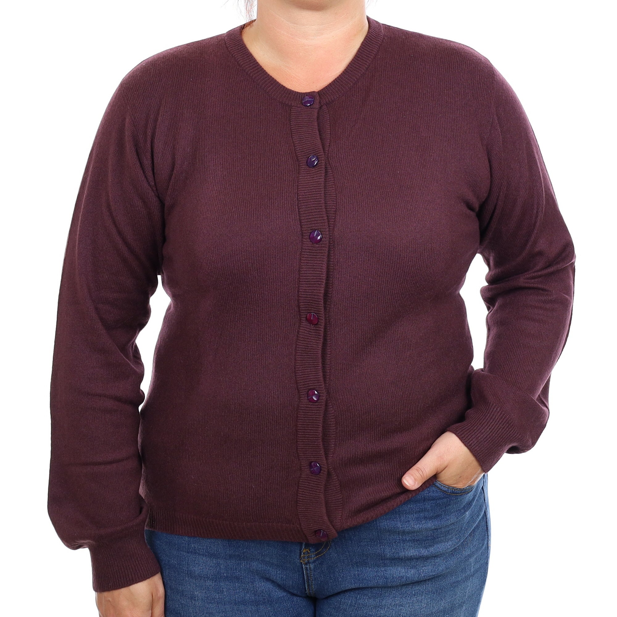 Blueberry Purple Cashmere Crew Neck Cardigan Large