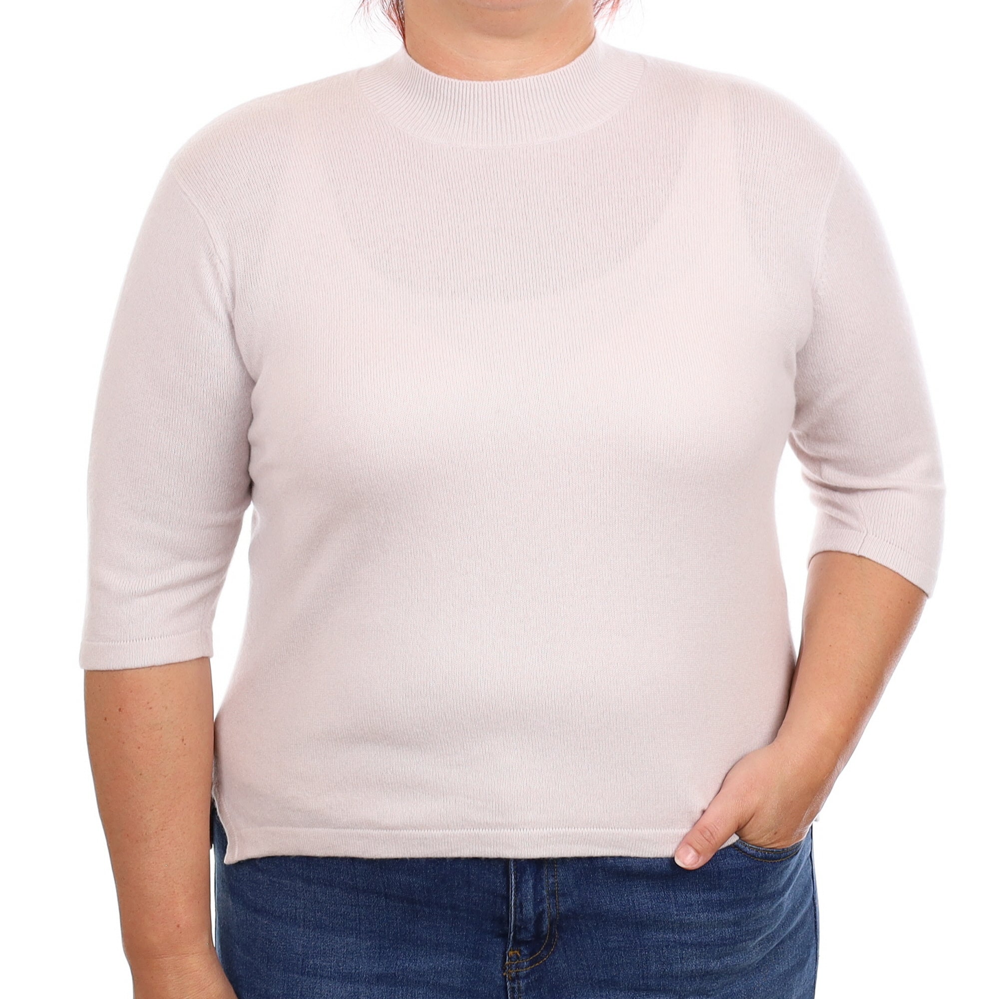 Dove Grey Cashmere Short Sleeved Turtleneck Jumper Large
