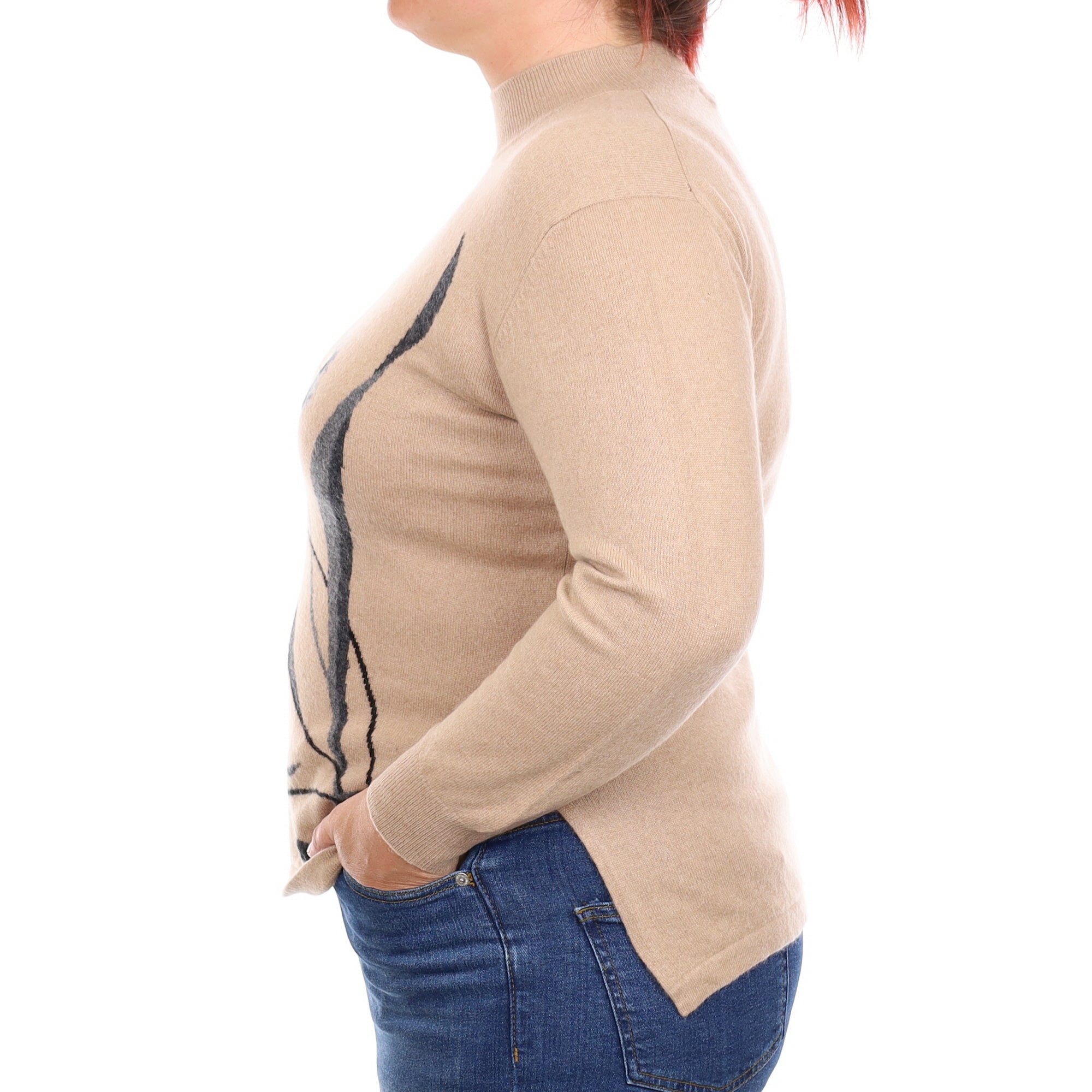 Brown and Grey Floral Cashmere Turtleneck Jumper Large