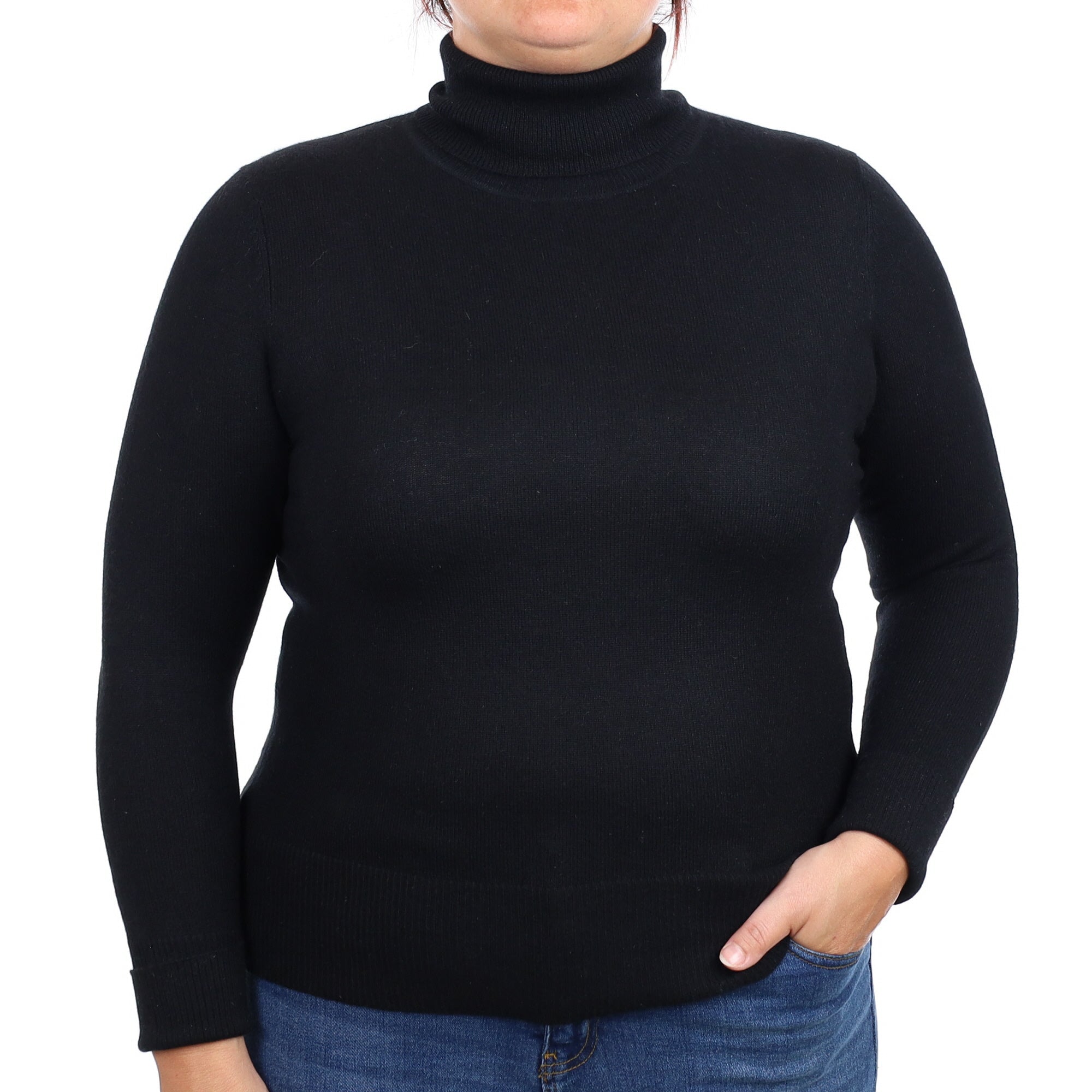 Black Cashmere Polo Neck Jumper Medium