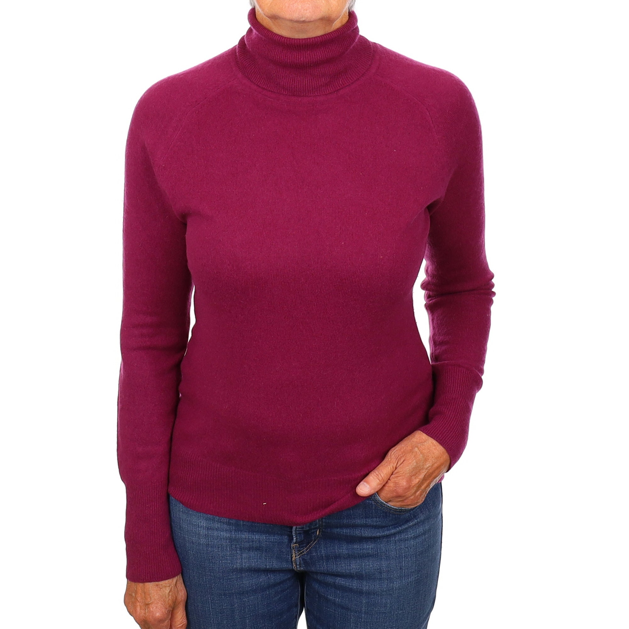 Magenta Purple Cashmere Polo Neck Jumper Medium