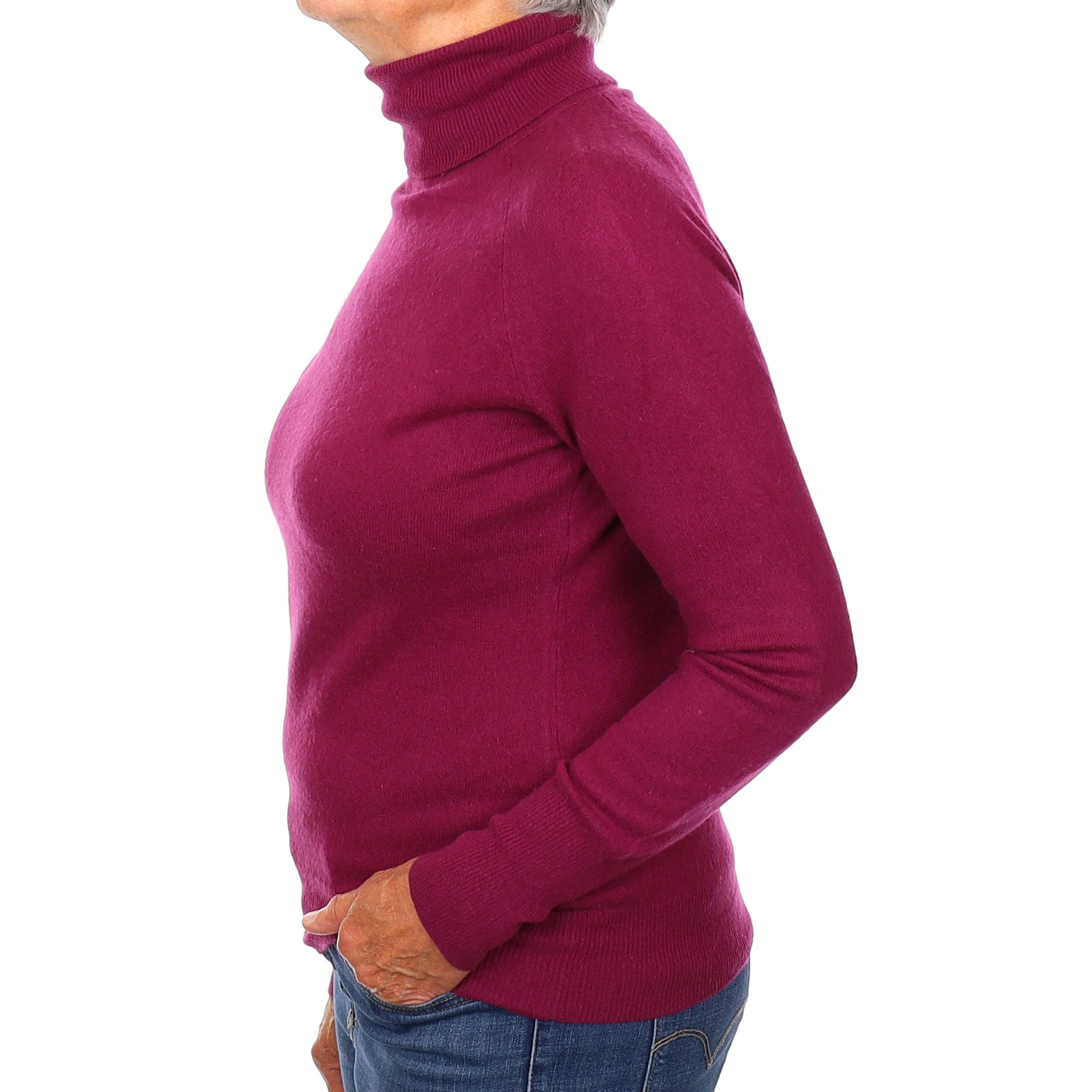 Magenta Purple Cashmere Polo Neck Jumper Medium