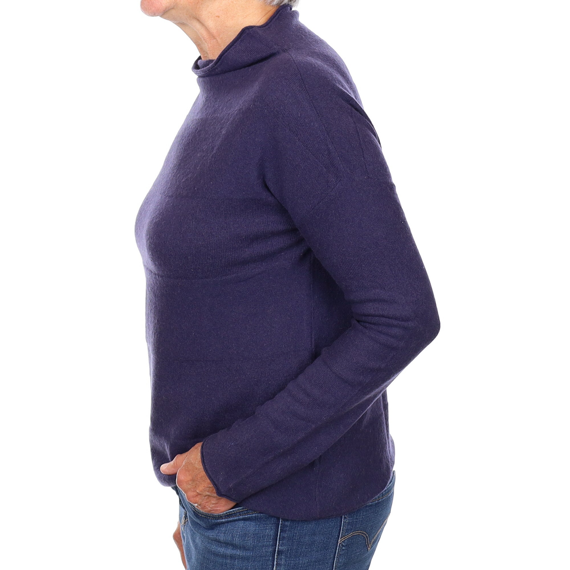 French Navy Striped Cashmere Funnel Neck Jumper Medium