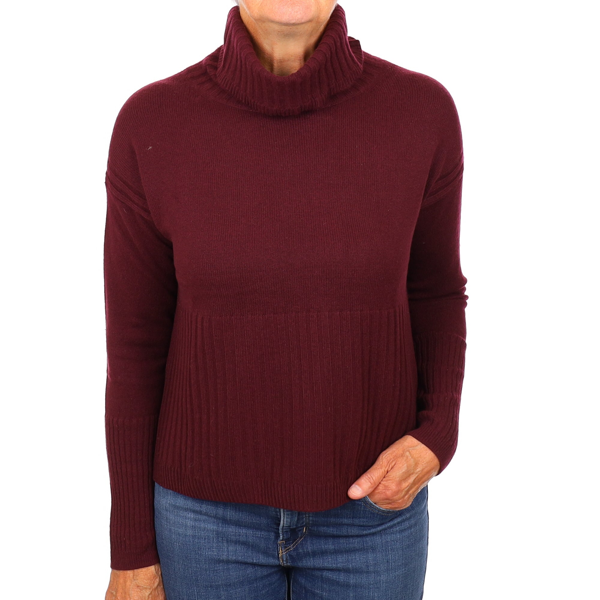 Mulberry Purple Ribbed Detail Cashmere Polo Neck Jumper Medium