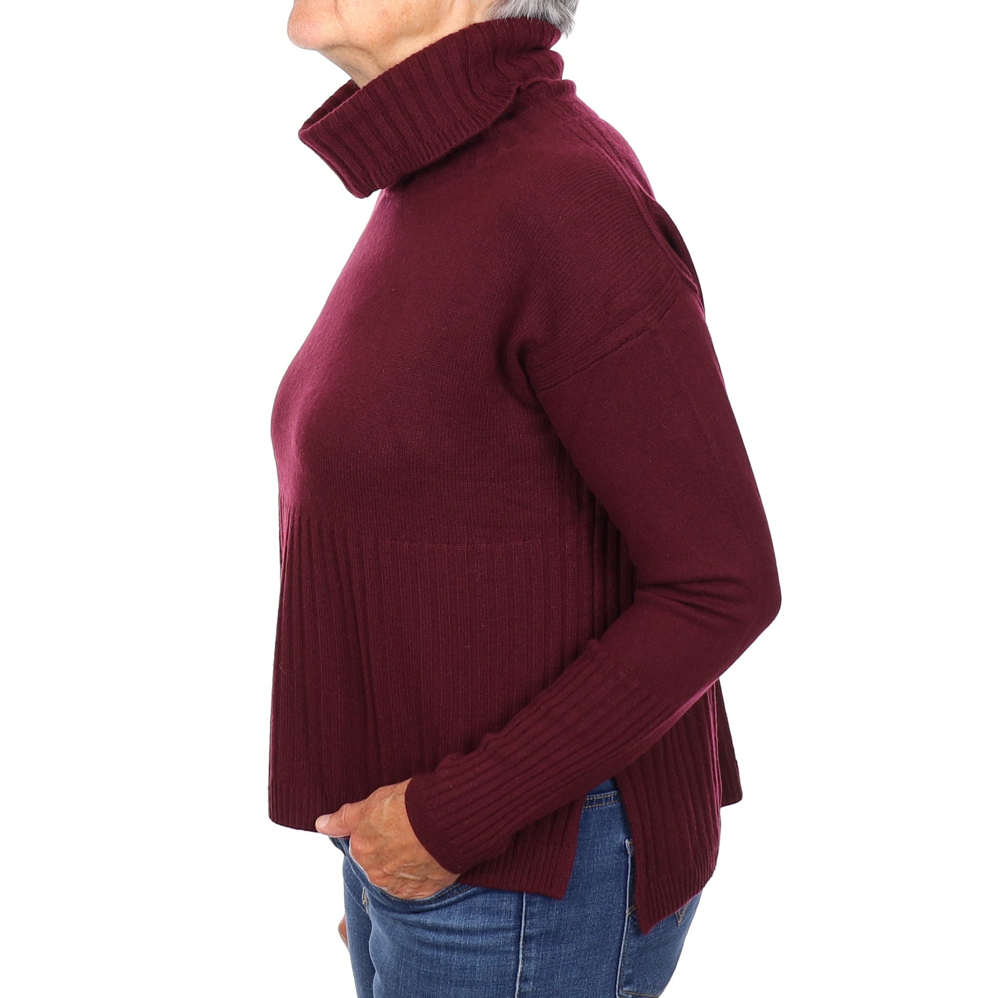 Mulberry Purple Ribbed Detail Cashmere Polo Neck Jumper Medium