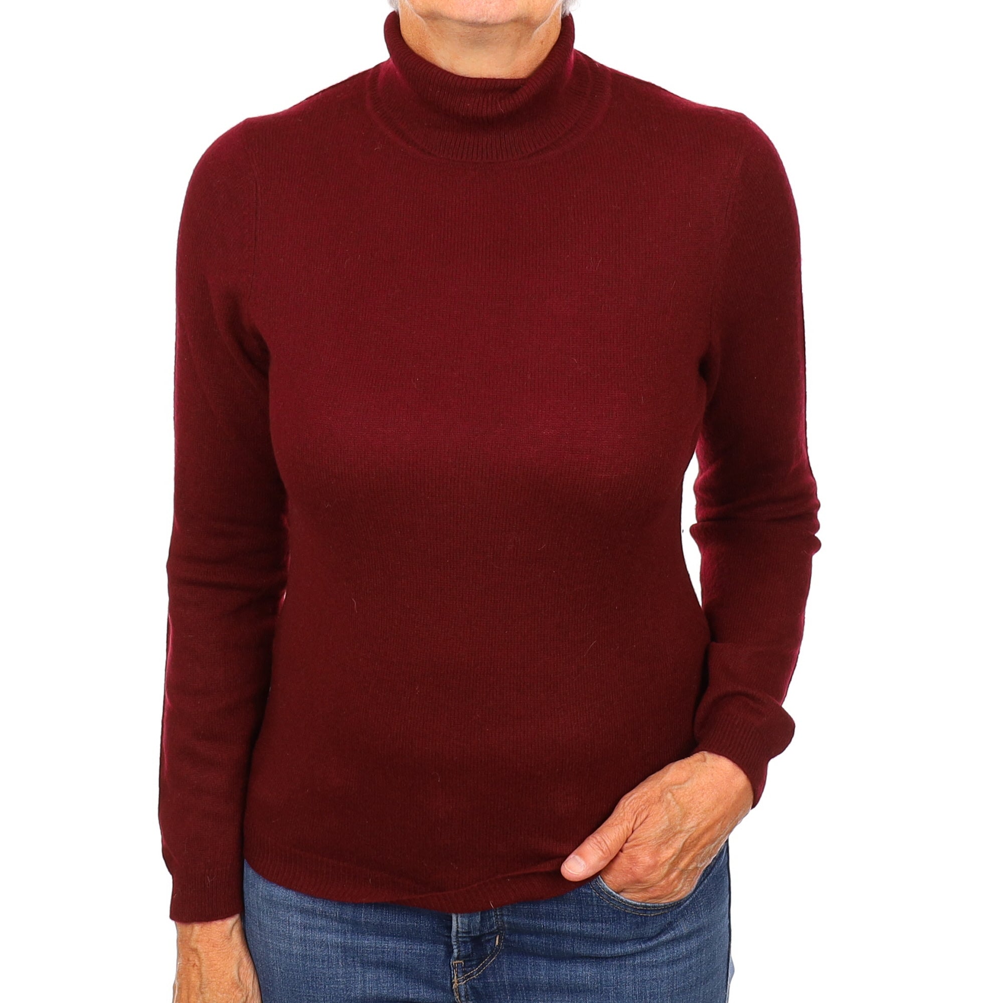 Burgundy Red Cashmere Polo Neck Jumper Medium