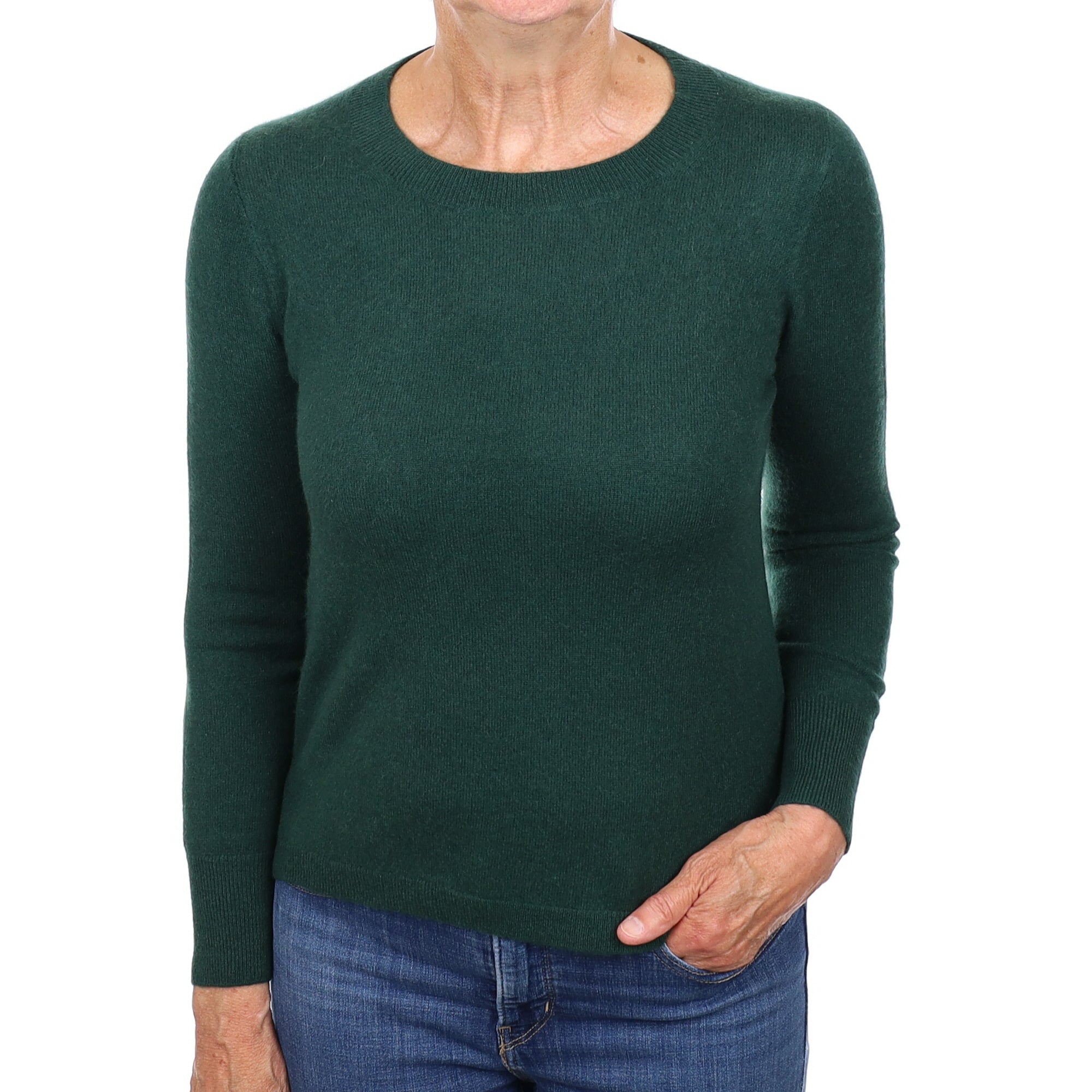 Bottle Green Cashmere Crew Neck Jumper Medium