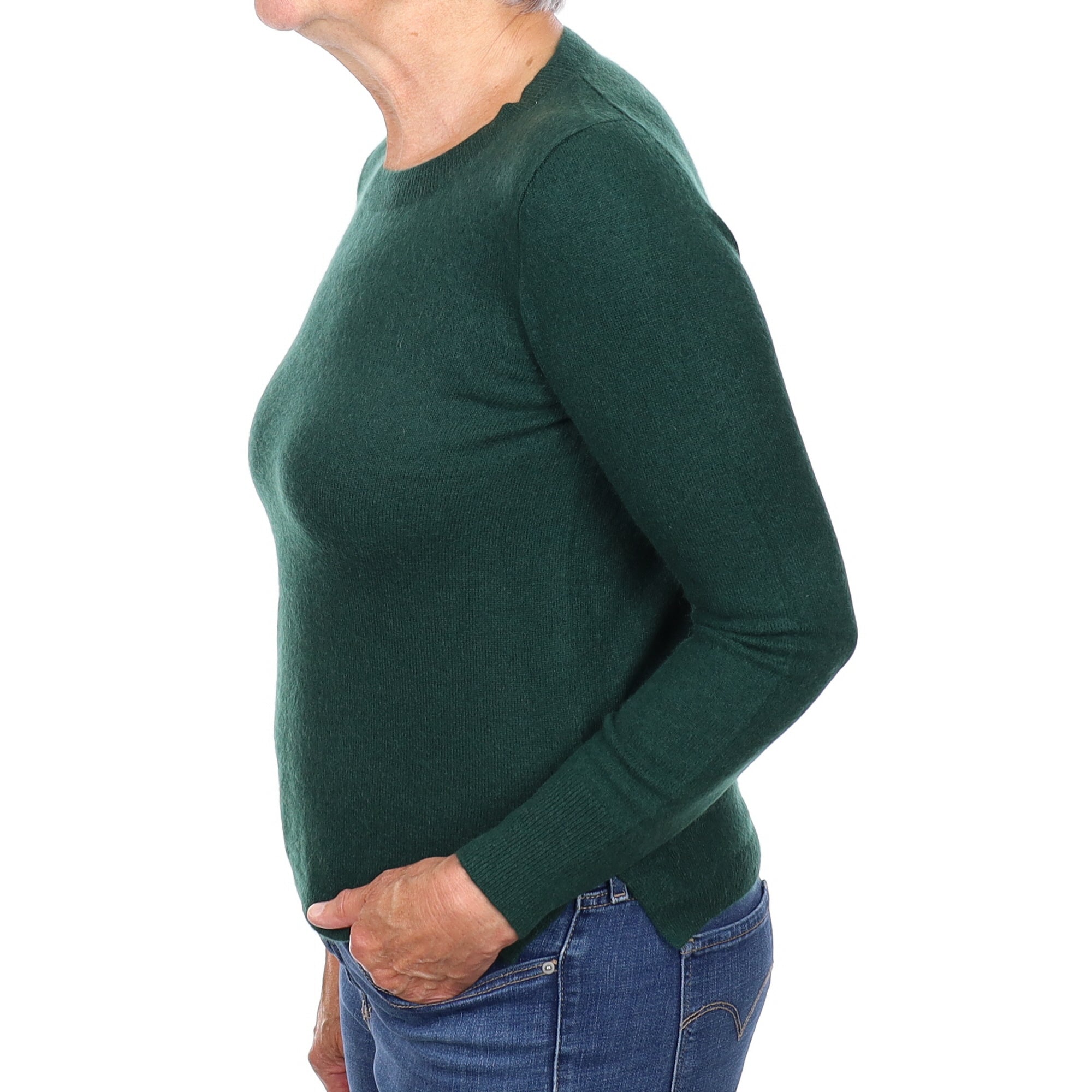 Bottle Green Cashmere Crew Neck Jumper Medium