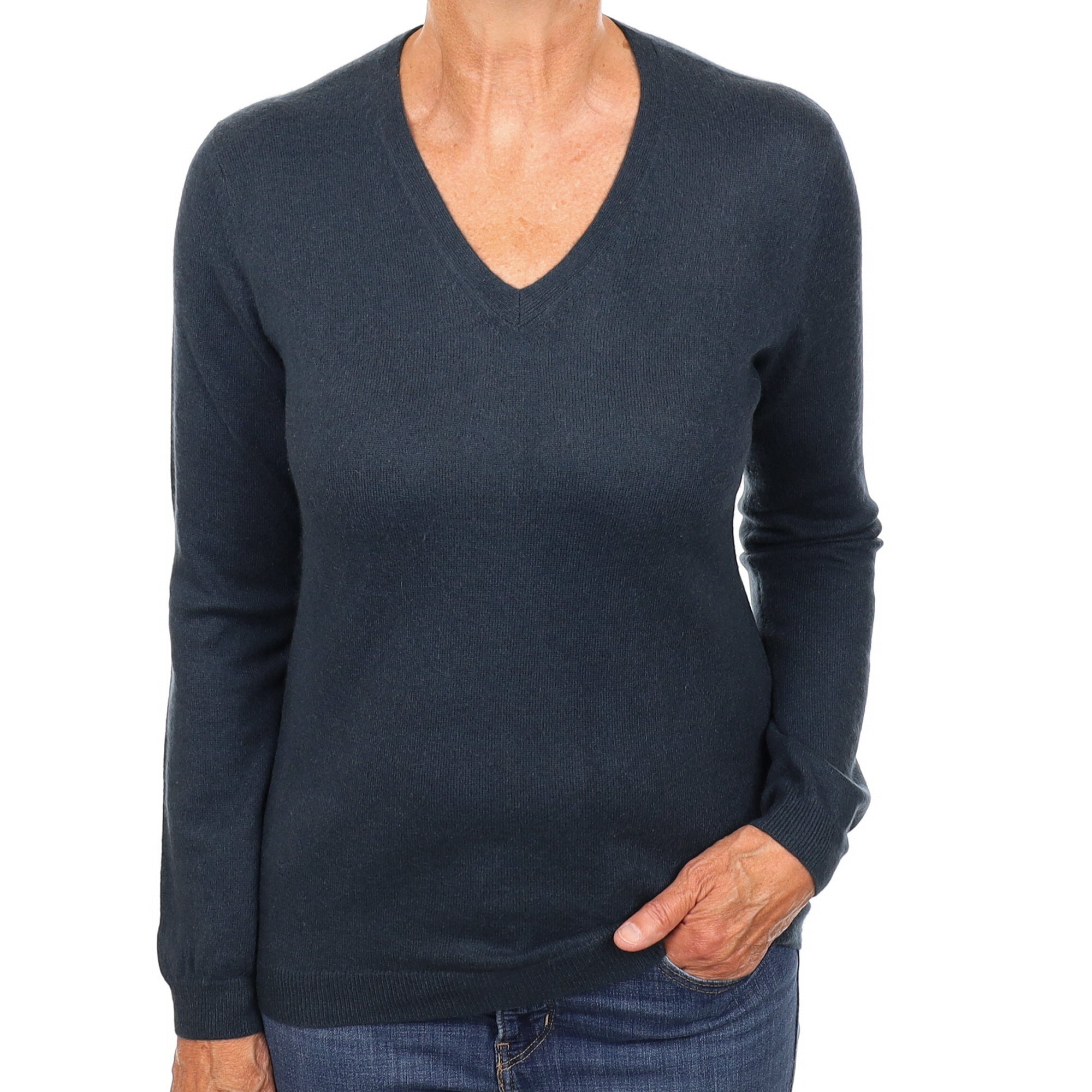 Aegean Blue Cashmere V Neck Jumper Medium