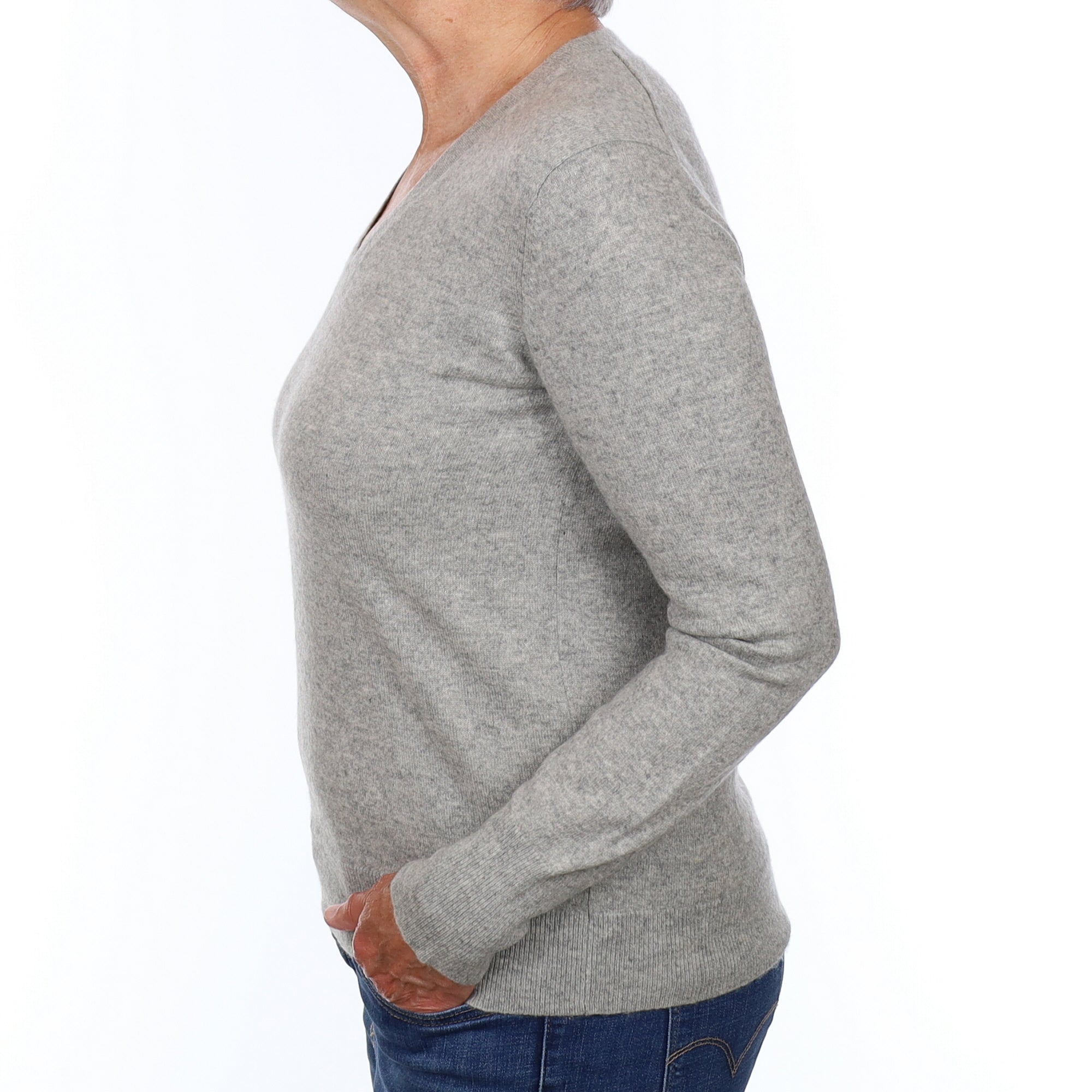 Ash Grey Cashmere V Neck Jumper Medium