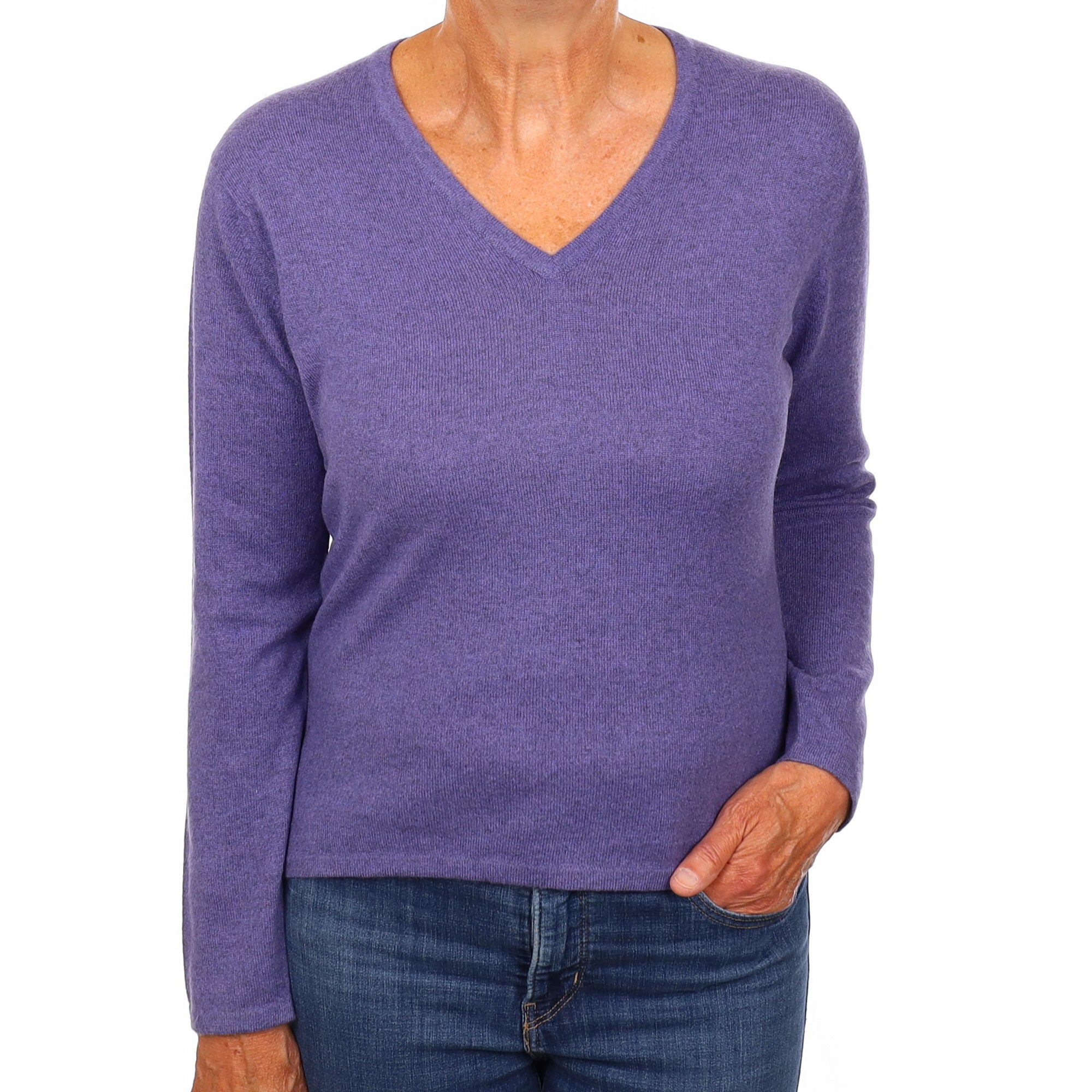 Scottish Deep Lavender Cashmere V Neck Jumper Medium