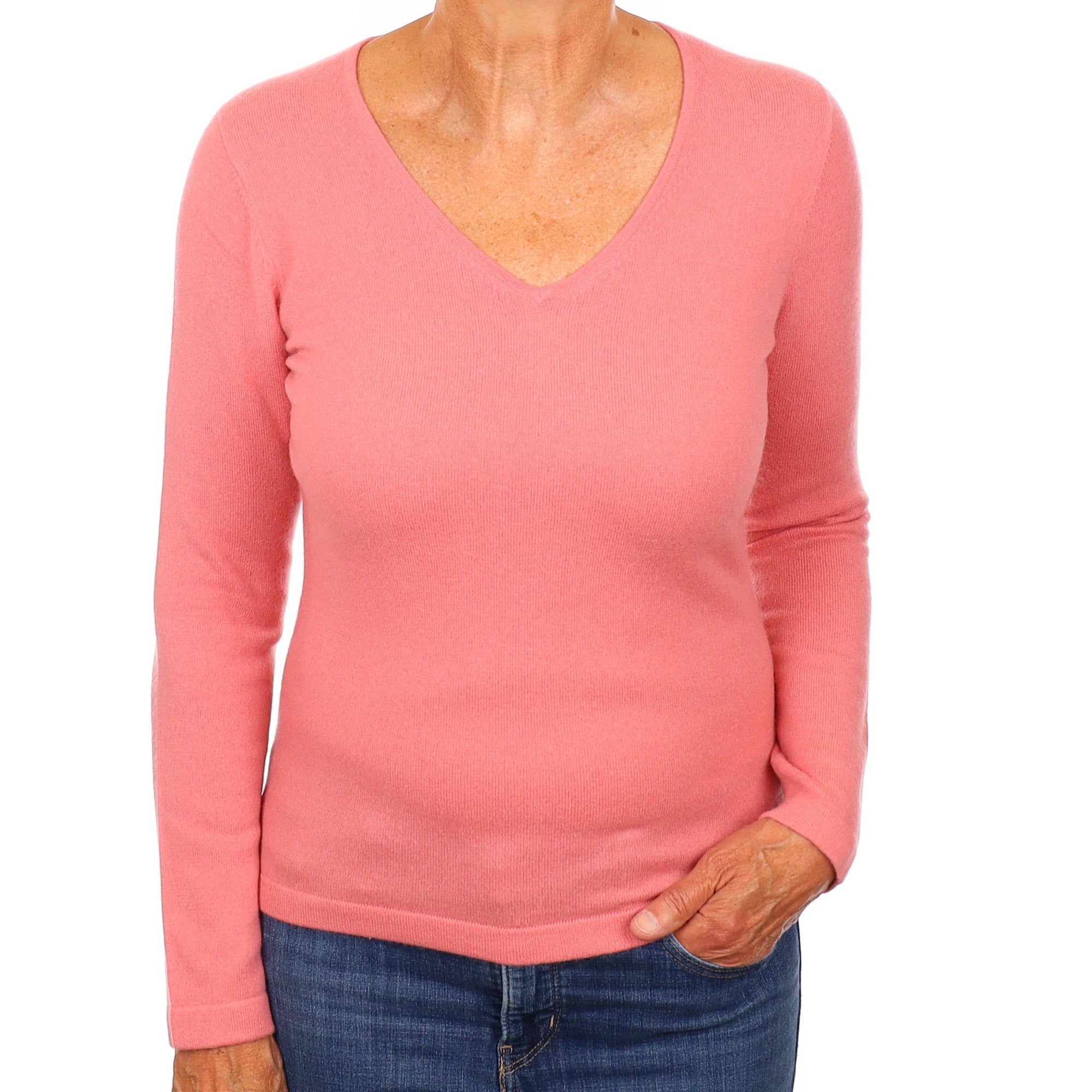 Flamingo Pink Cashmere V Neck Jumper Medium