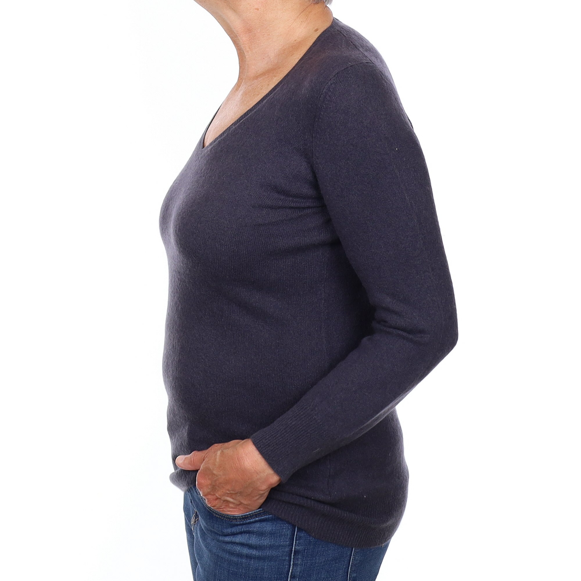 Fossil Grey Cashmere V Neck Jumper Medium