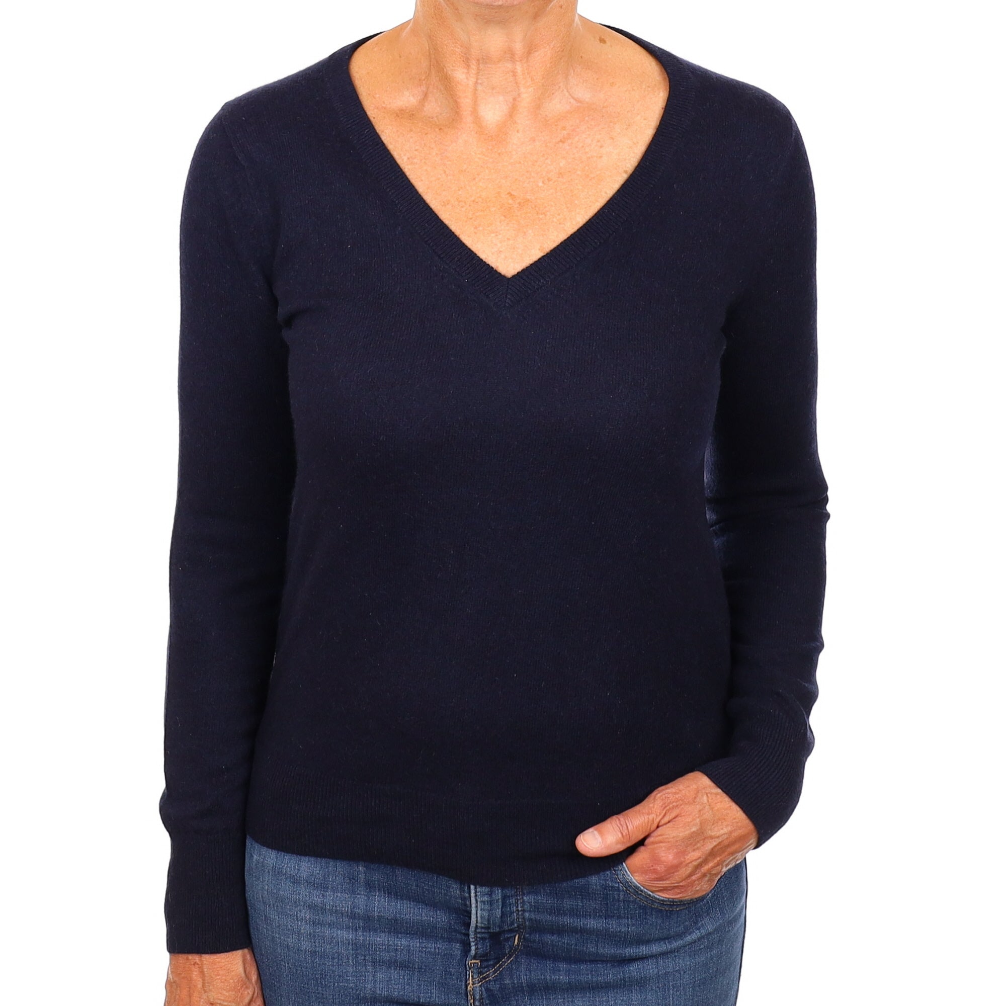 Navy Blue Cashmere V Neck Jumper Medium
